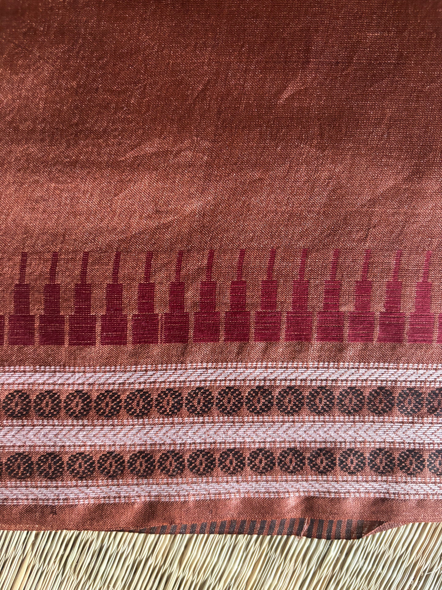 Chocolate Brown Temple Border Tussar Silk Saree