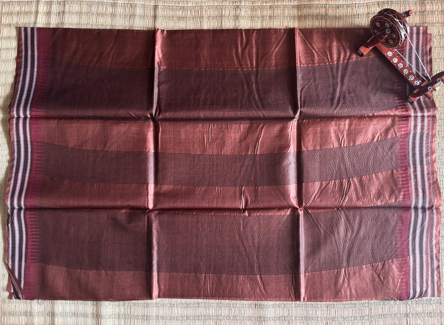 Chocolate Brown Temple Border Tussar Silk Saree