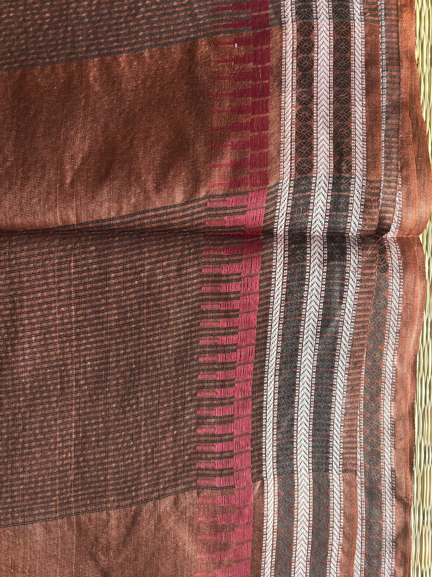 Chocolate Brown Temple Border Tussar Silk Saree