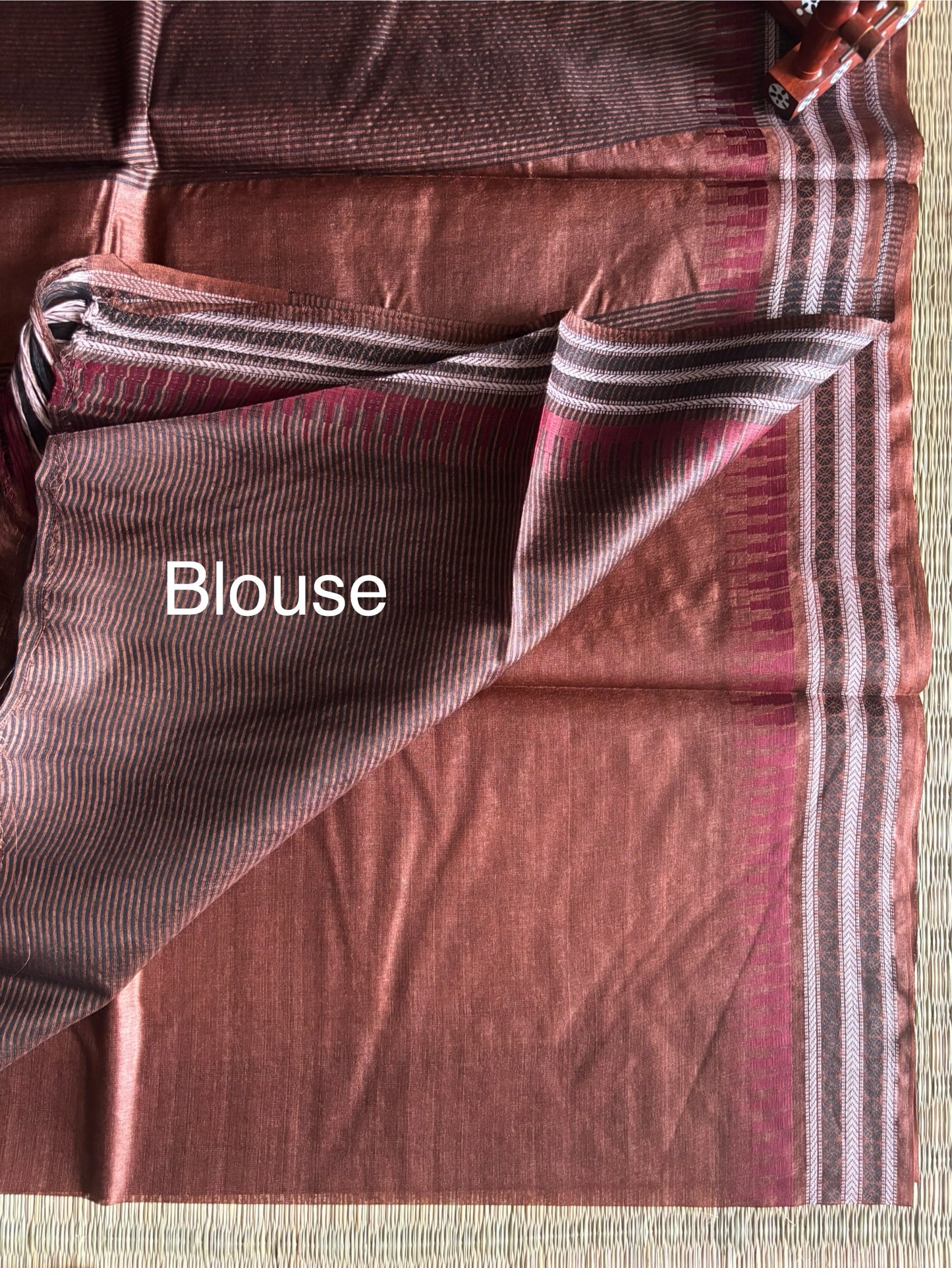 Chocolate Brown Temple Border Tussar Silk Saree