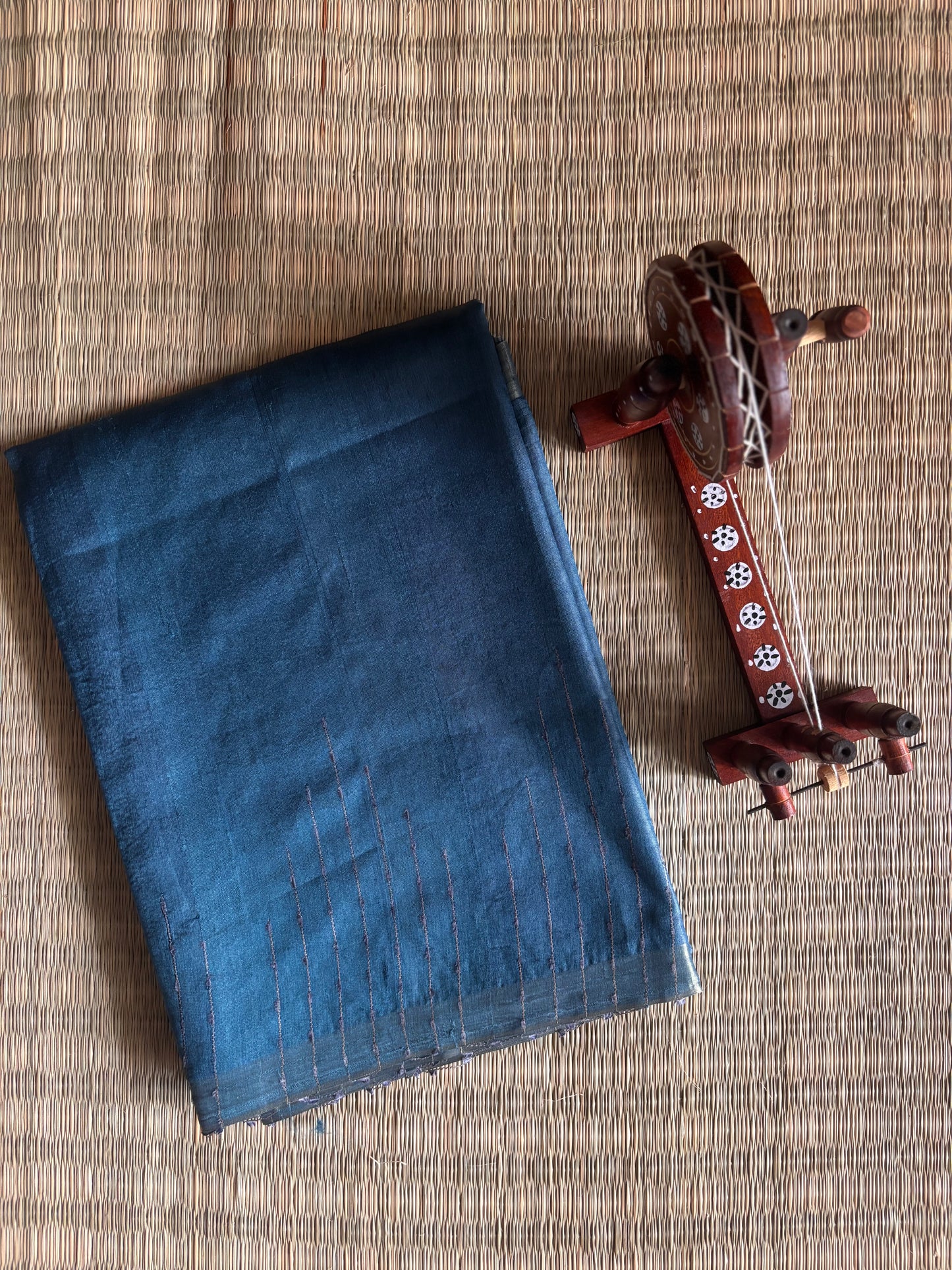 Opaline Blue Tussar Silk Saree with Gold Zari