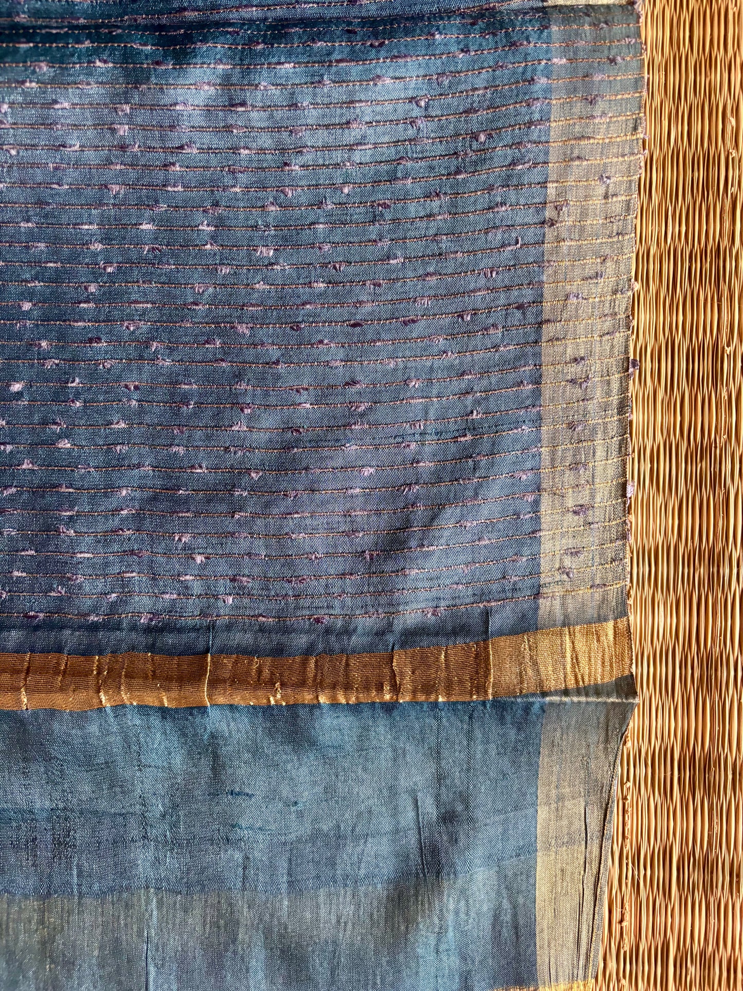 Opaline Blue Tussar Silk Saree with Gold Zari