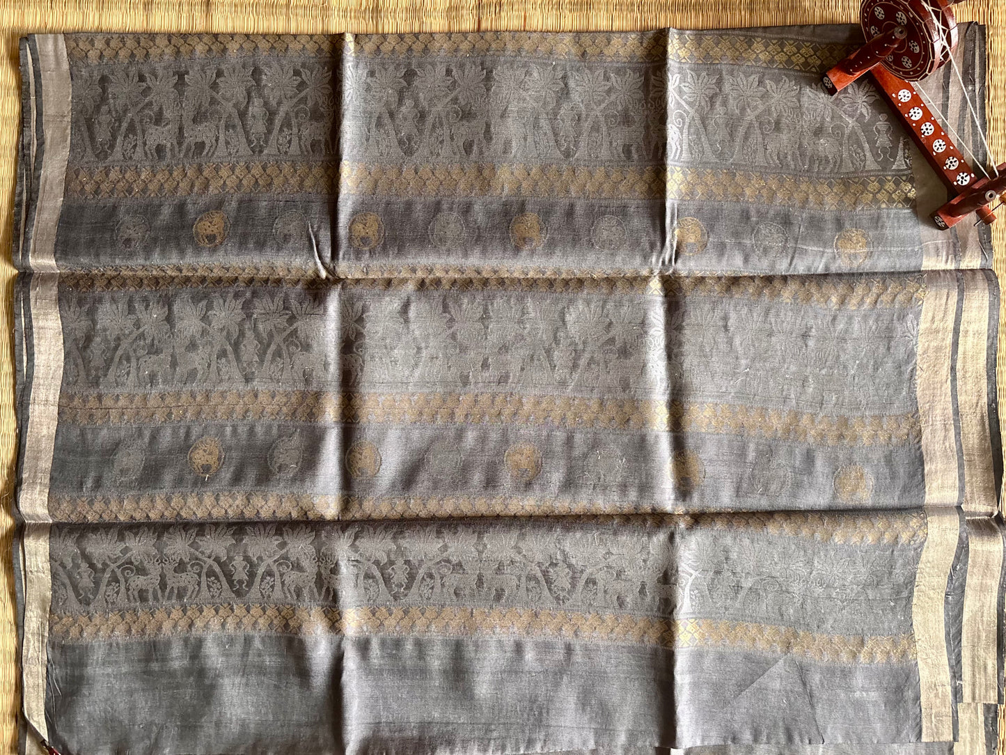 Silver Grey Tussar Silk Saree