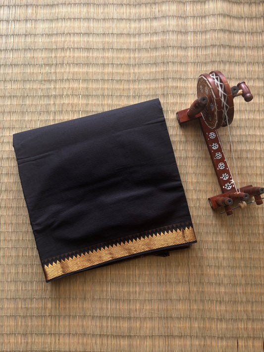 Classic Black Mangalagiri Cotton Saree with Gold Zari