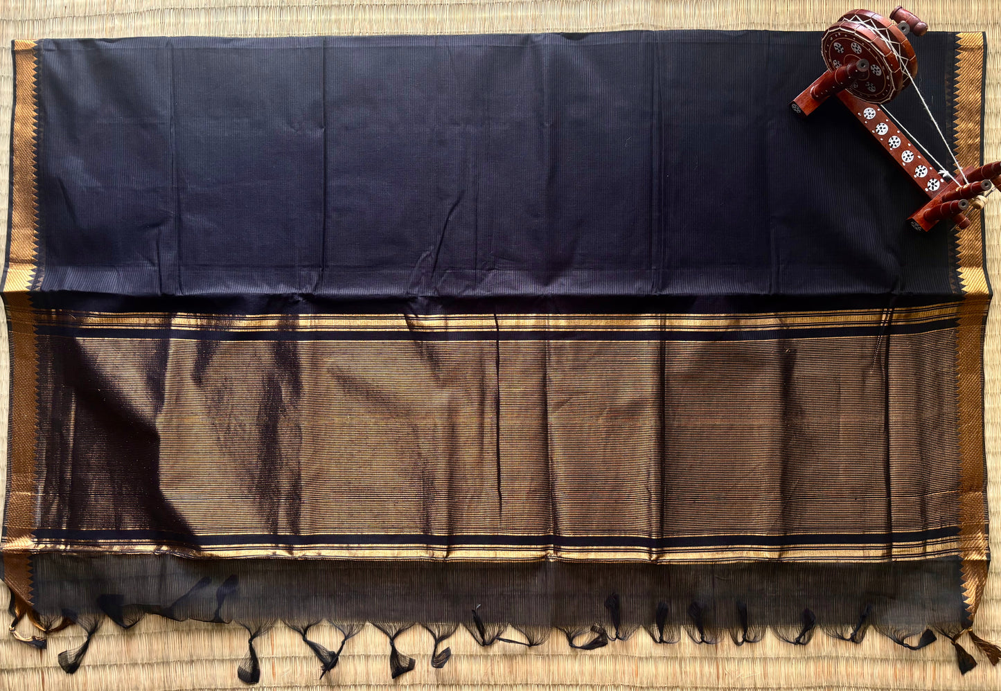 Classic Black Mangalagiri Cotton Saree with Gold Zari