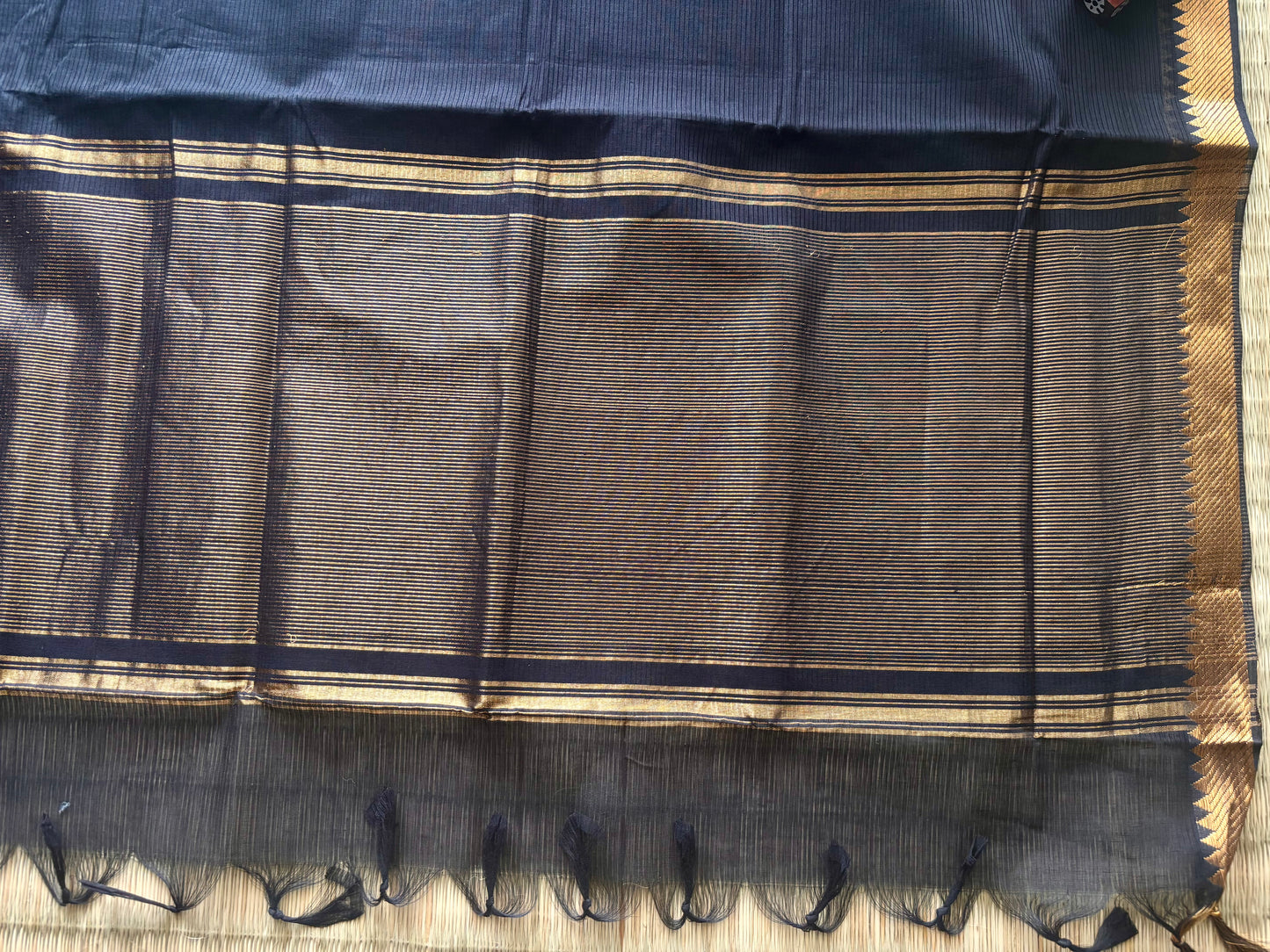 Classic Black Mangalagiri Cotton Saree with Gold Zari