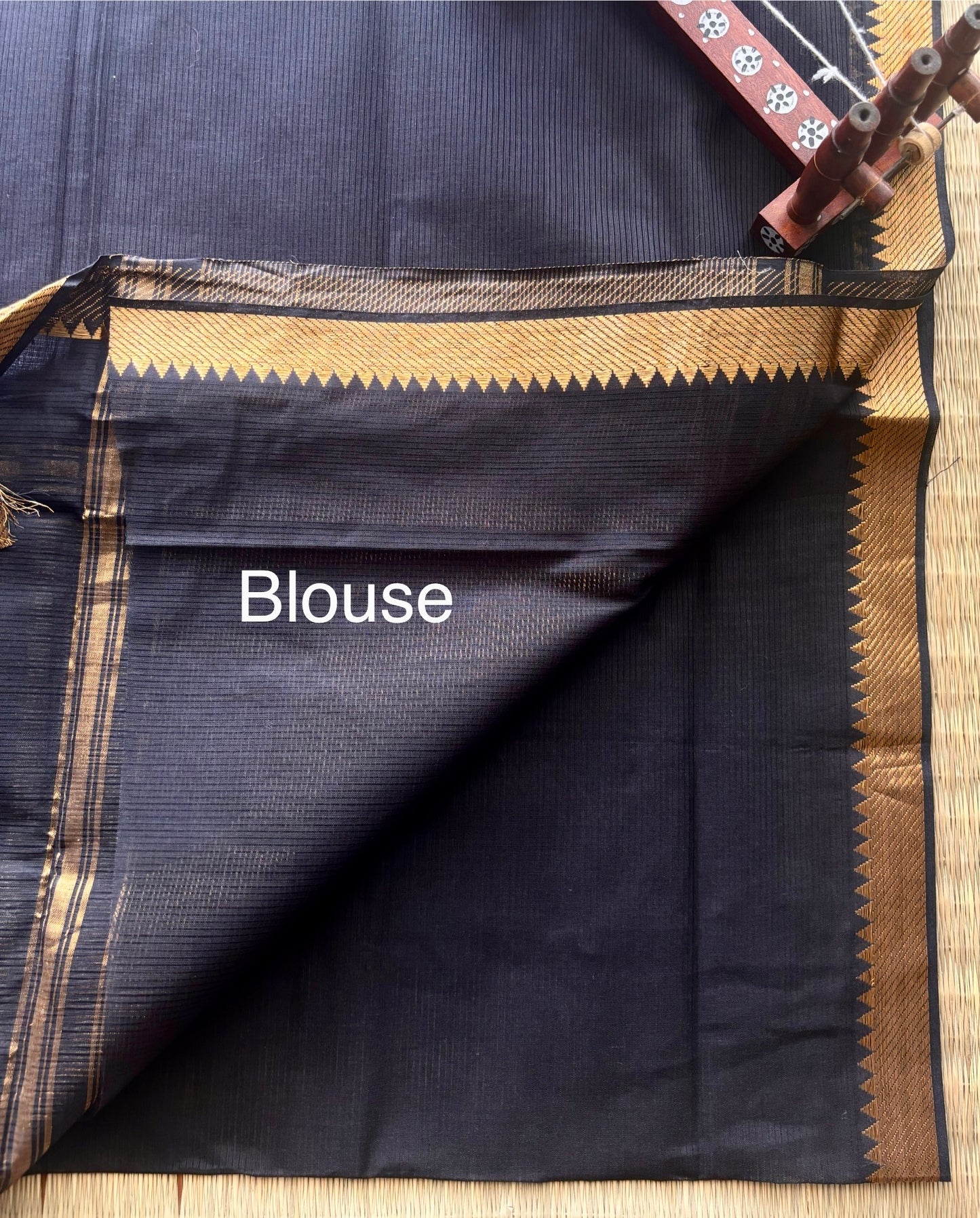 Classic Black Mangalagiri Cotton Saree with Gold Zari