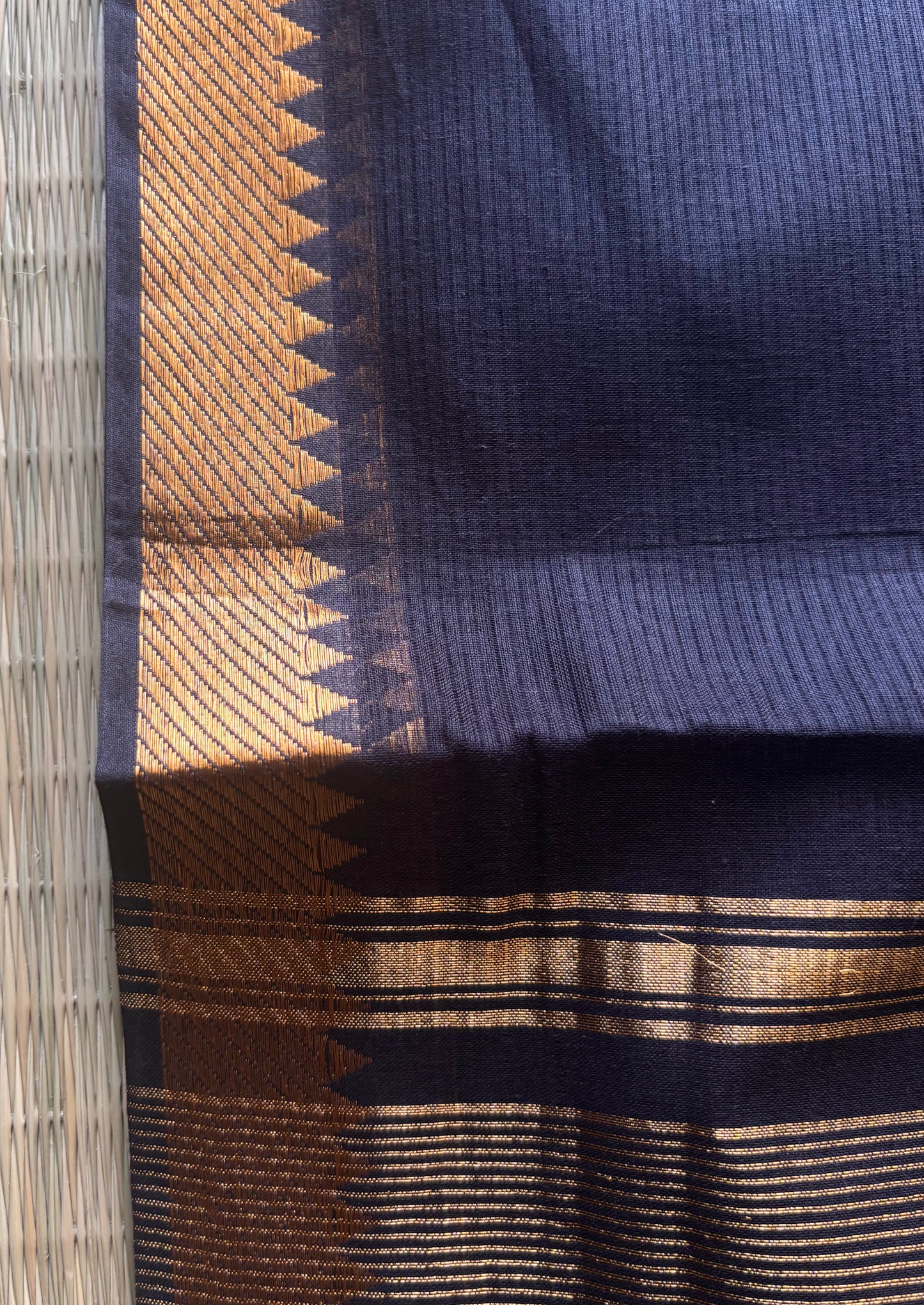 Classic Black Mangalagiri Cotton Saree with Gold Zari