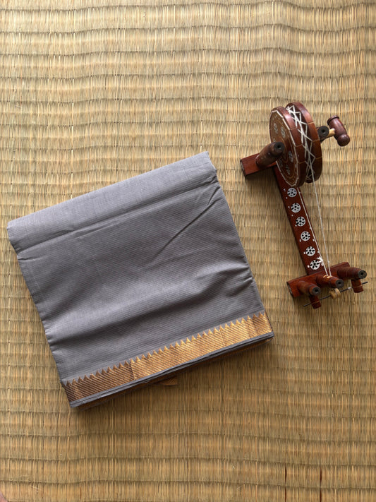 Light Grey Mangalagiri Cotton Saree with Gold Zari