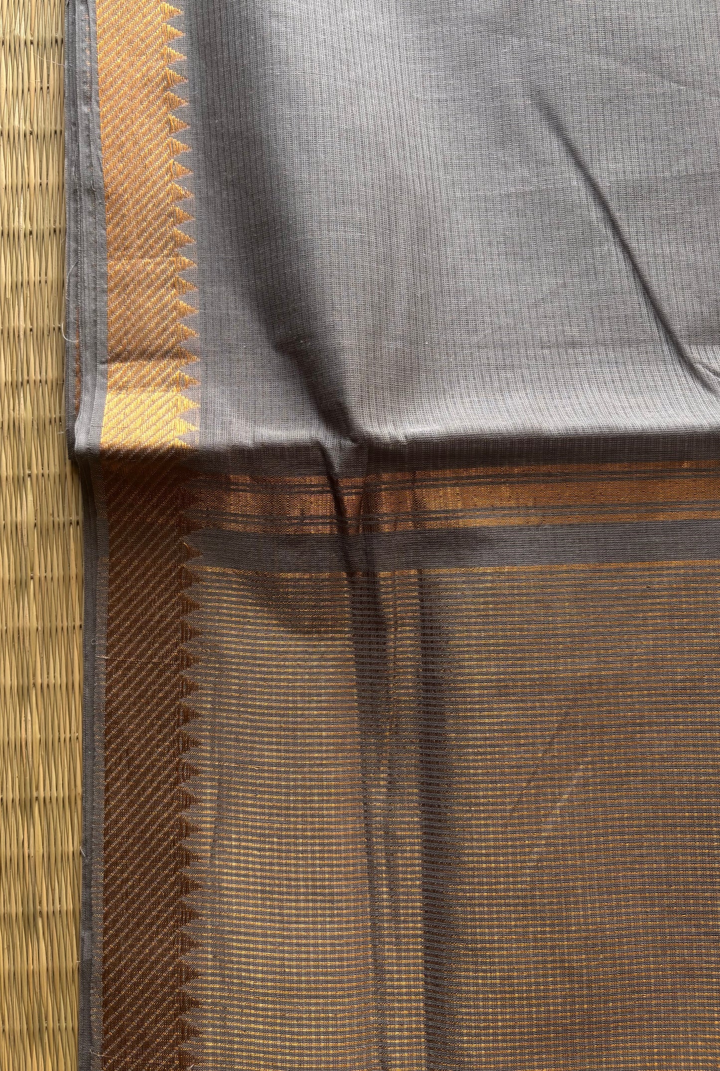 Light Grey Mangalagiri Cotton Saree with Gold Zari