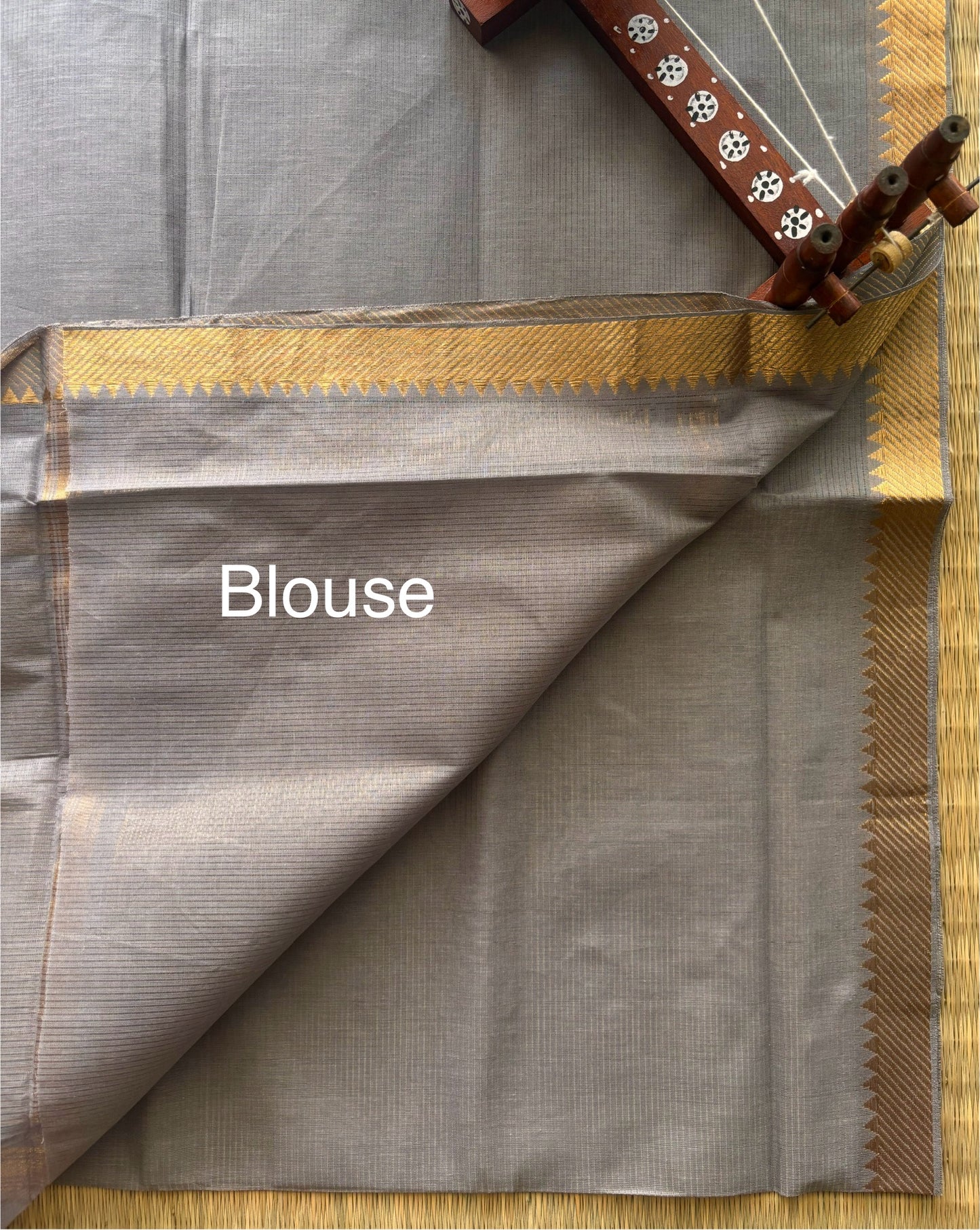 Light Grey Mangalagiri Cotton Saree with Gold Zari