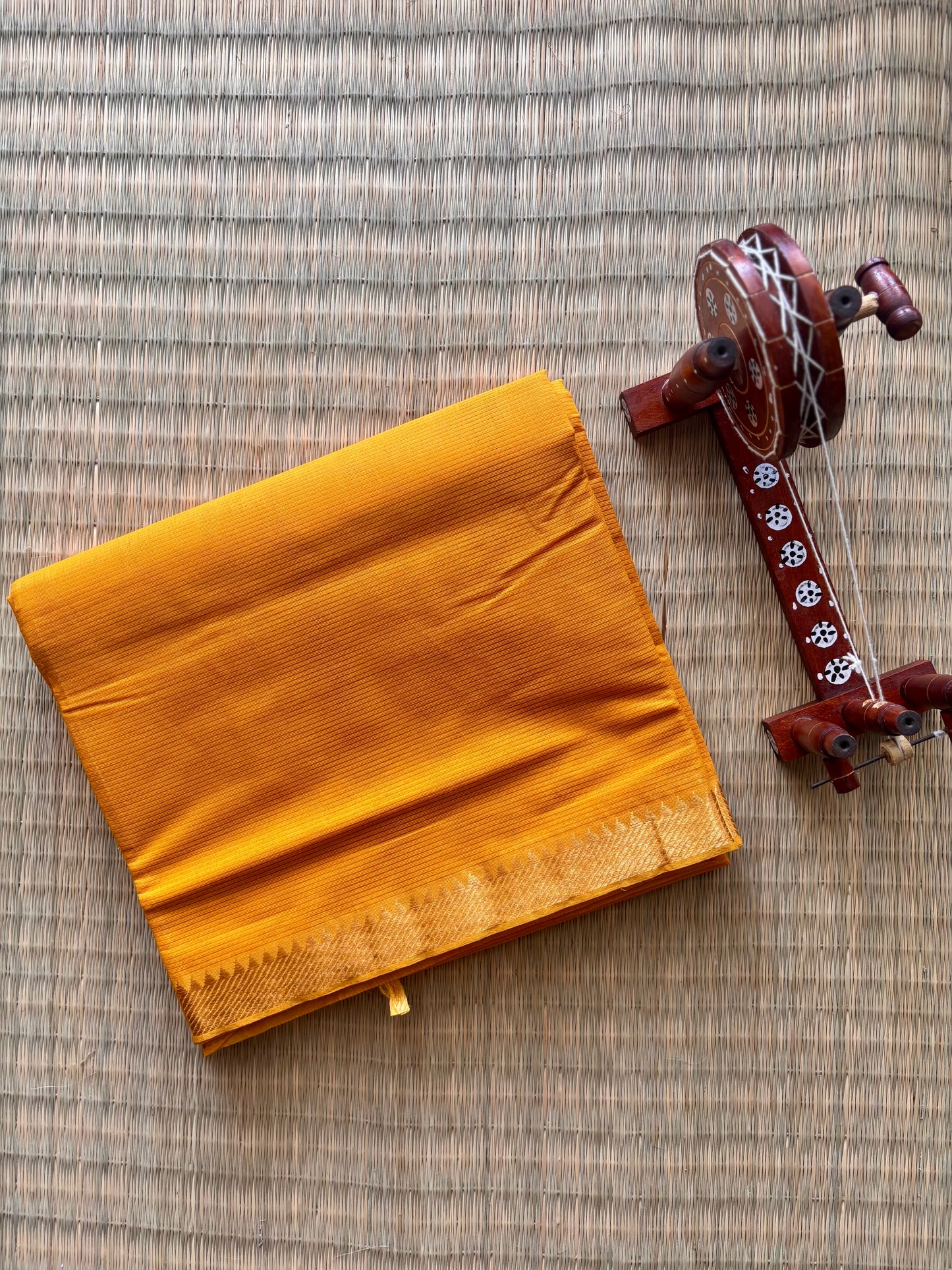 Turmeric Yellow Mangalagiri Cotton Saree with Gold Zari