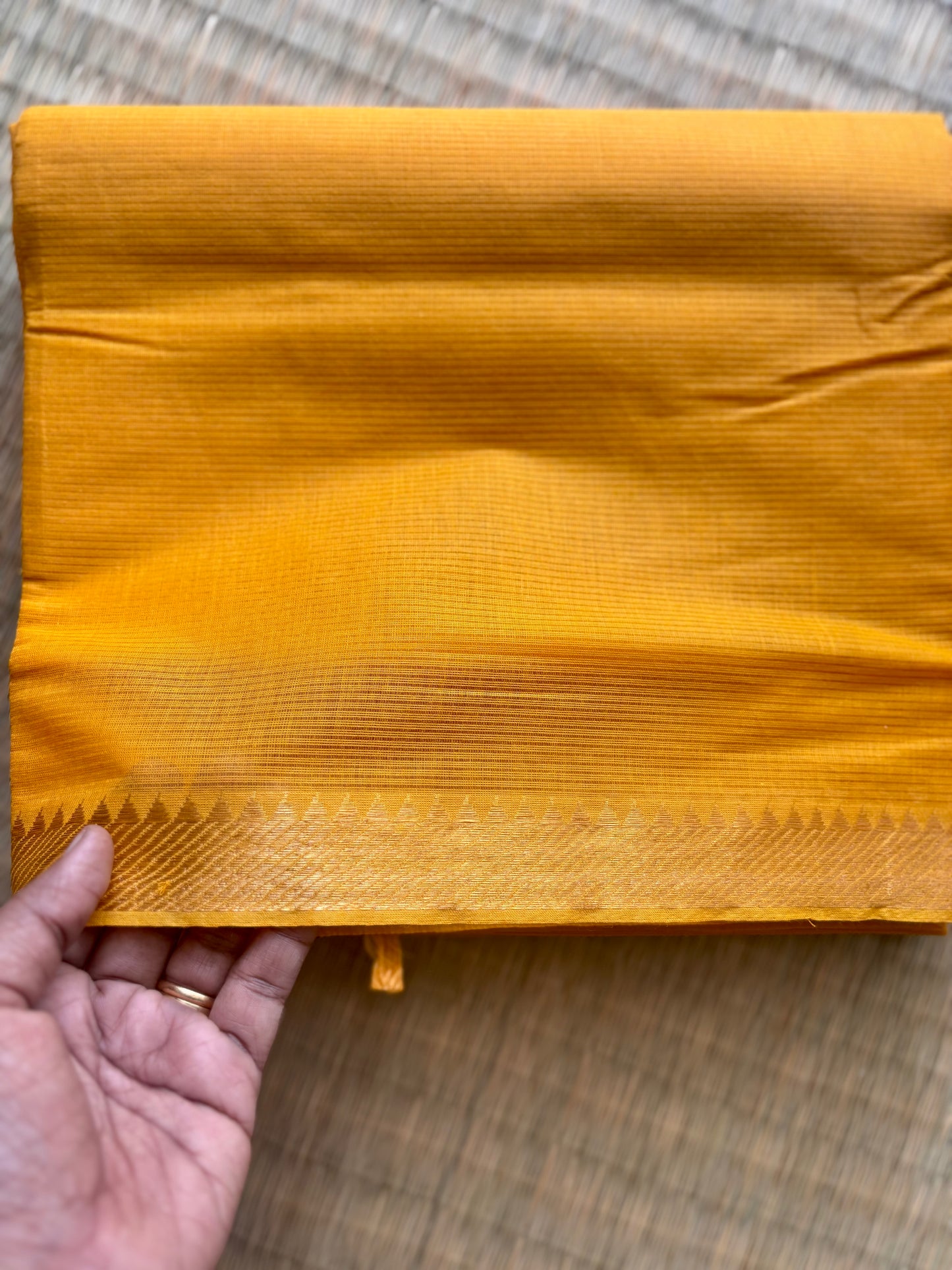 Turmeric Yellow Mangalagiri Cotton Saree with Gold Zari