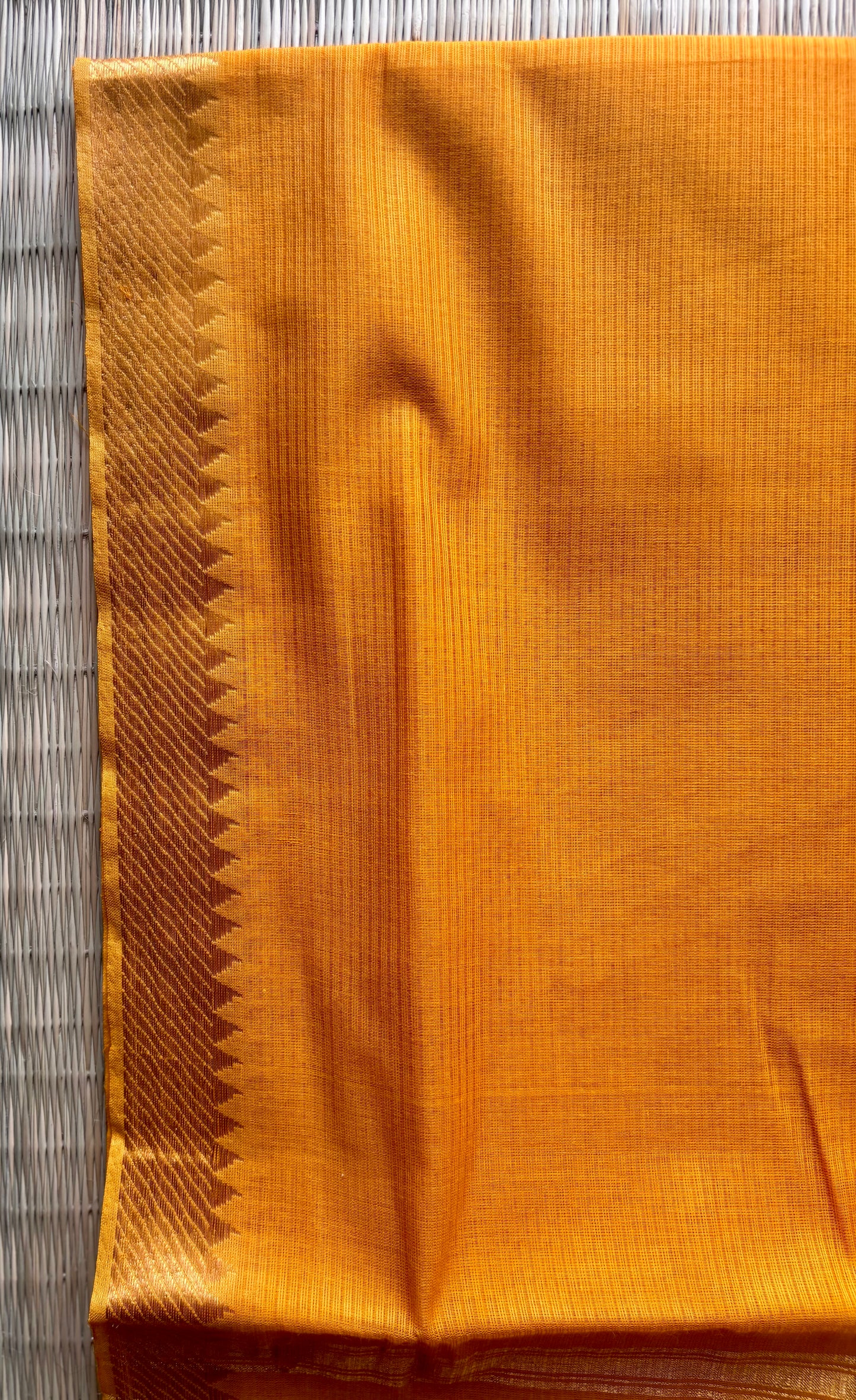 Turmeric Yellow Mangalagiri Cotton Saree with Gold Zari