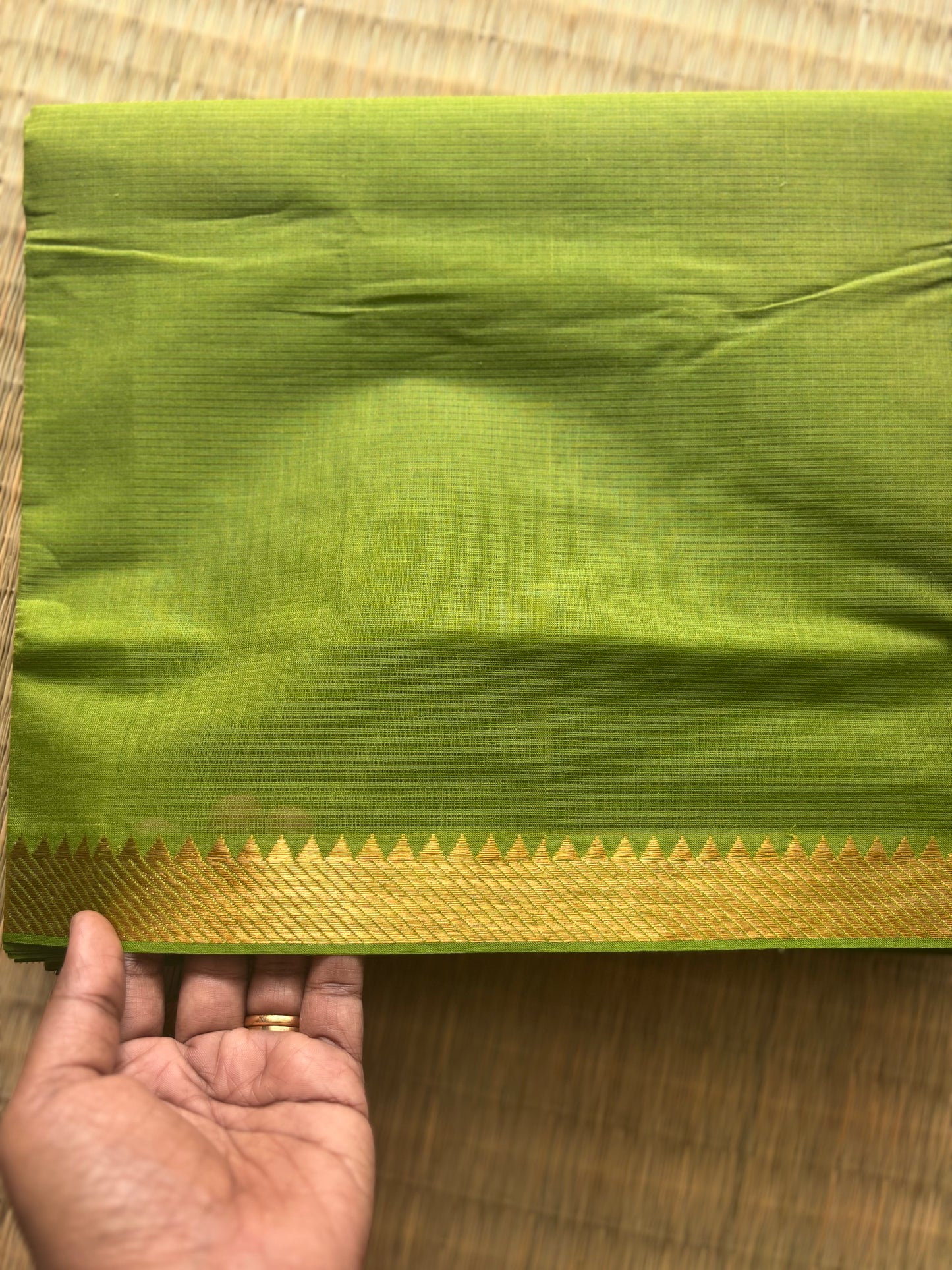 Lime Green Mangalagiri Cotton Saree with Gold Zari