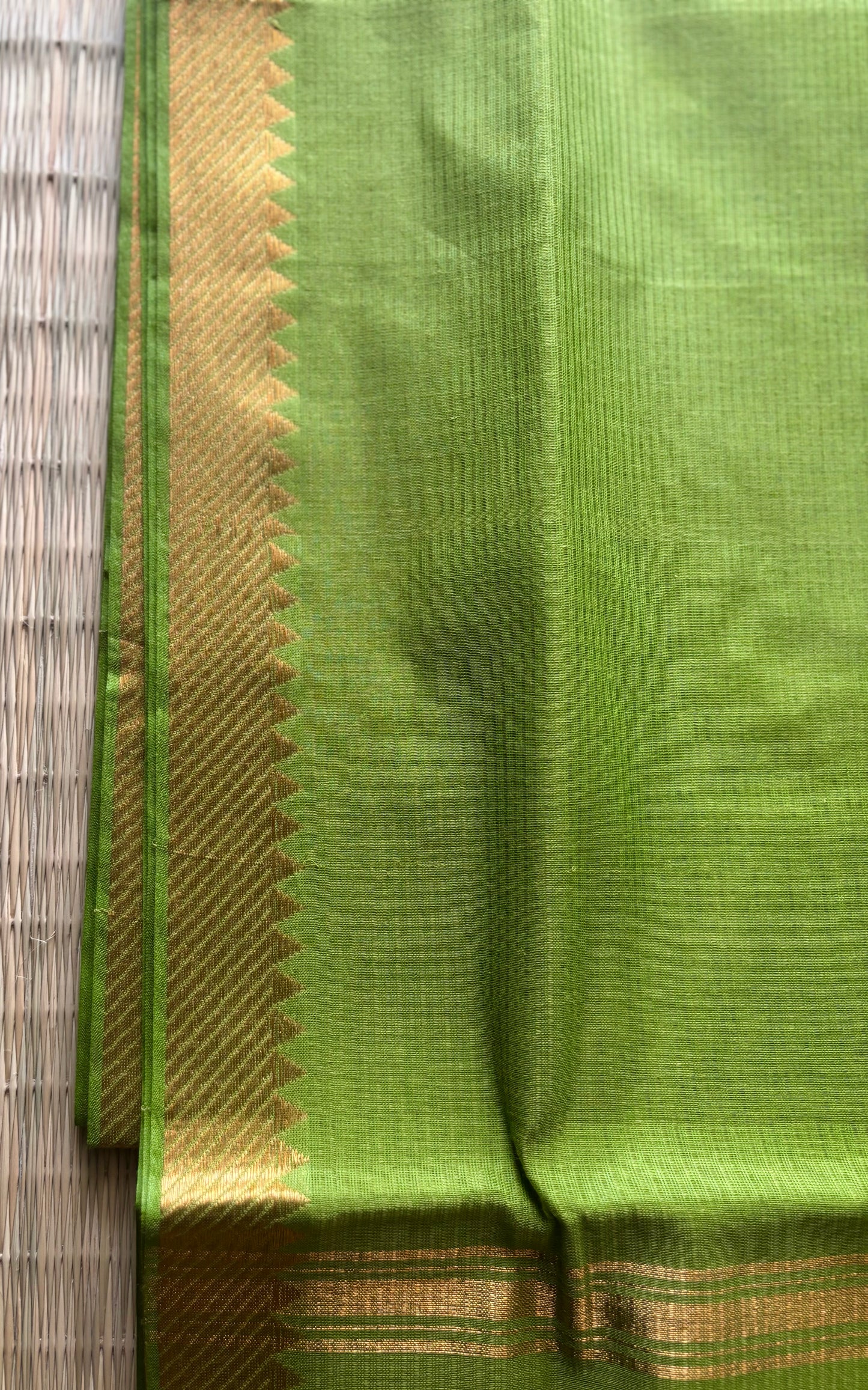Lime Green Mangalagiri Cotton Saree with Gold Zari