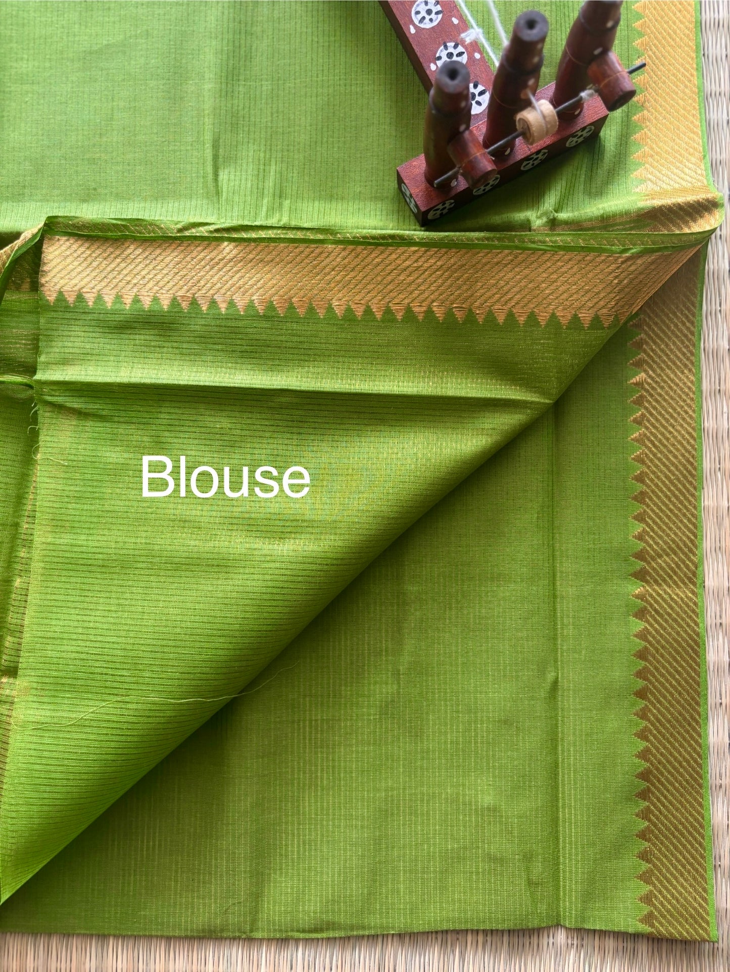Lime Green Mangalagiri Cotton Saree with Gold Zari