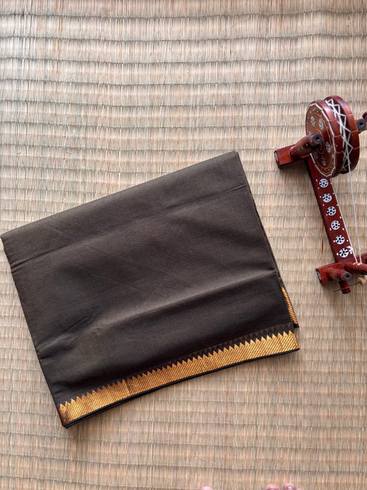 Earthy Brown Mangalagiri Cotton Saree with Gold Zari