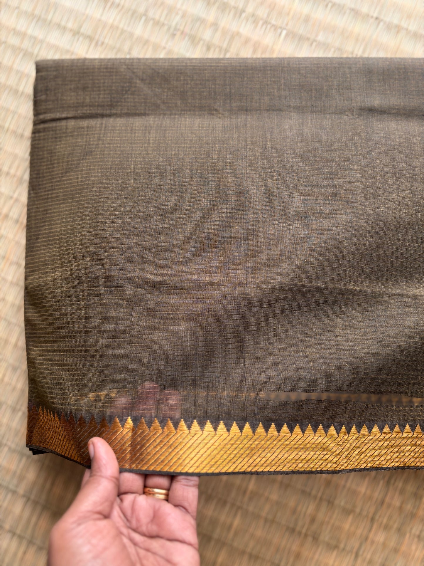 Earthy Brown Mangalagiri Cotton Saree with Gold Zari