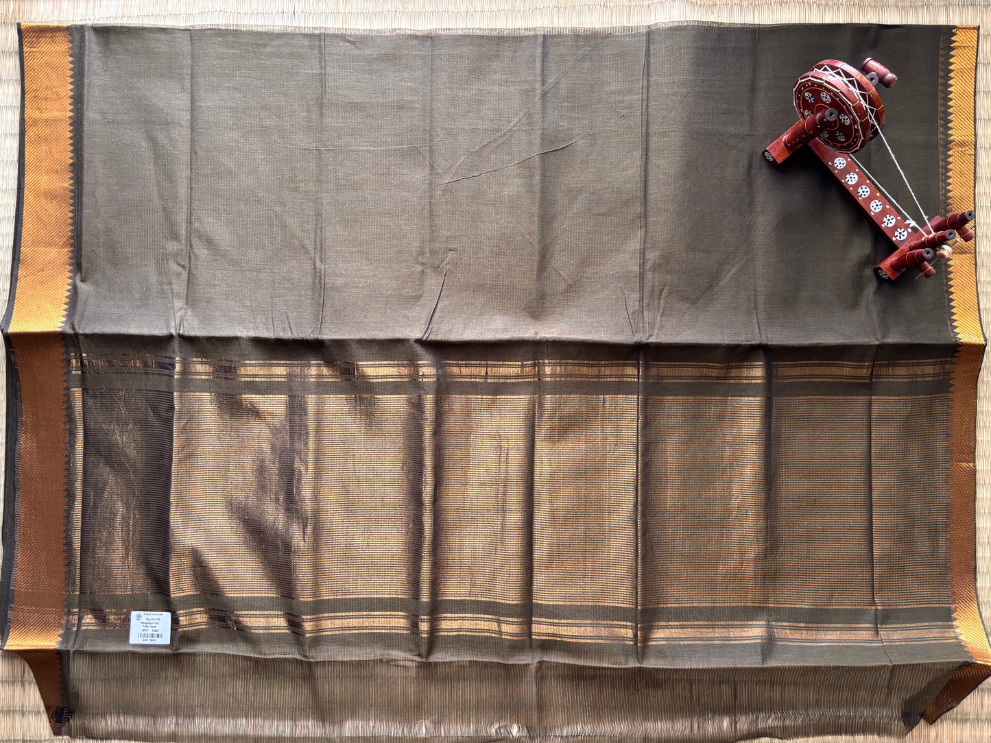 Earthy Brown Mangalagiri Cotton Saree with Gold Zari