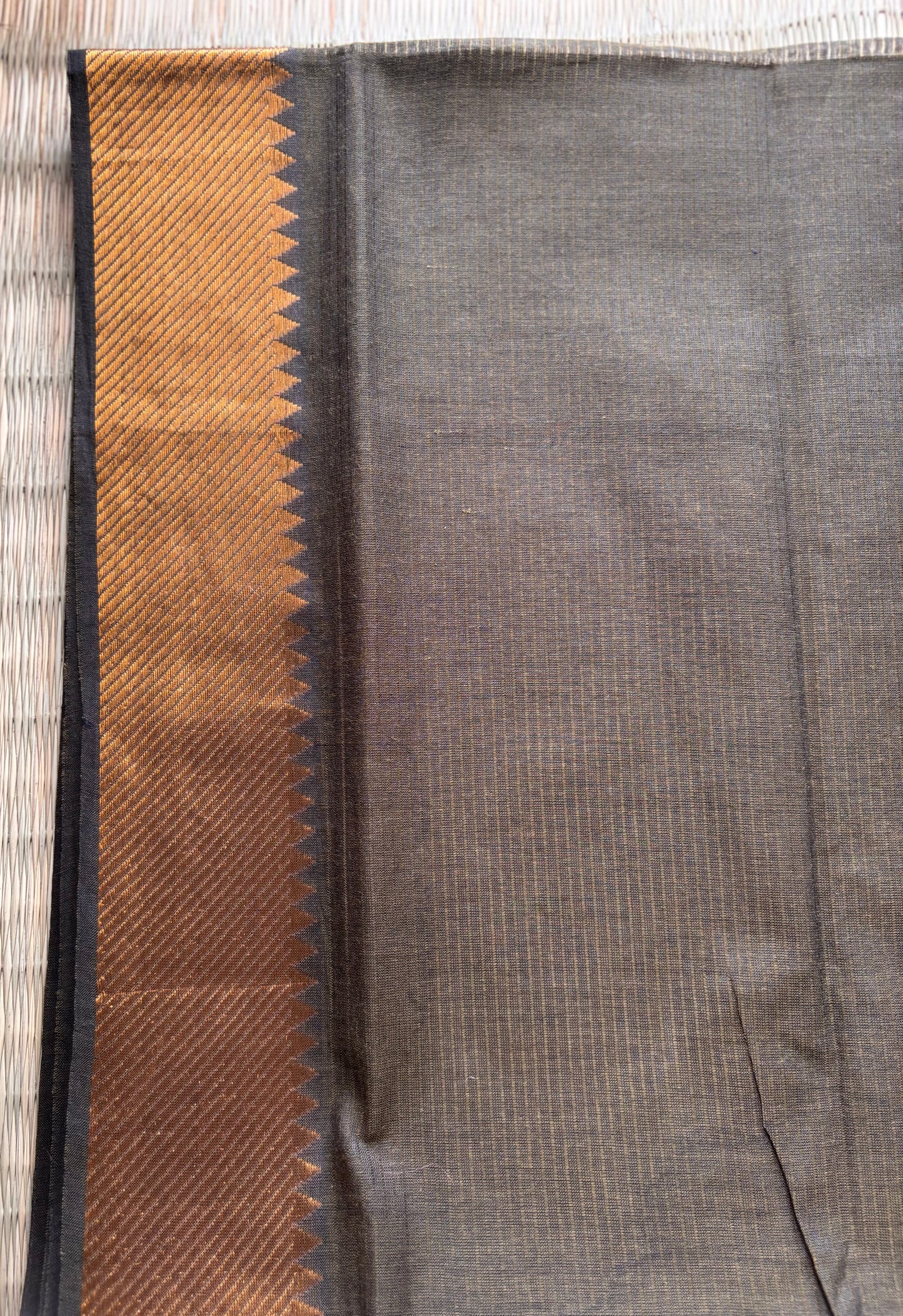 Earthy Brown Mangalagiri Cotton Saree with Gold Zari