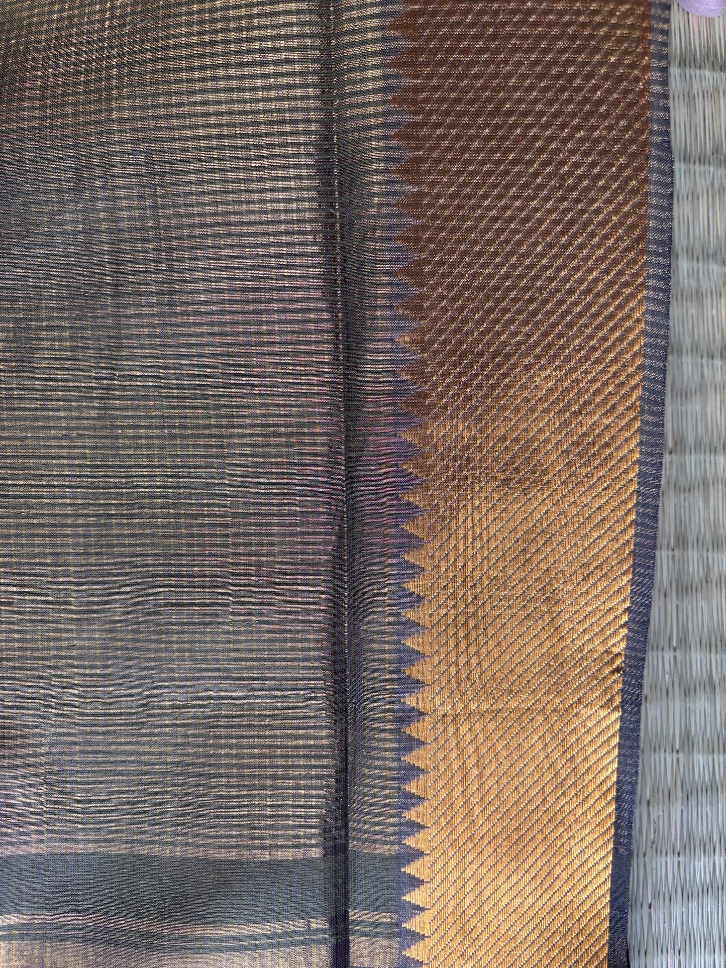 Earthy Brown Mangalagiri Cotton Saree with Gold Zari