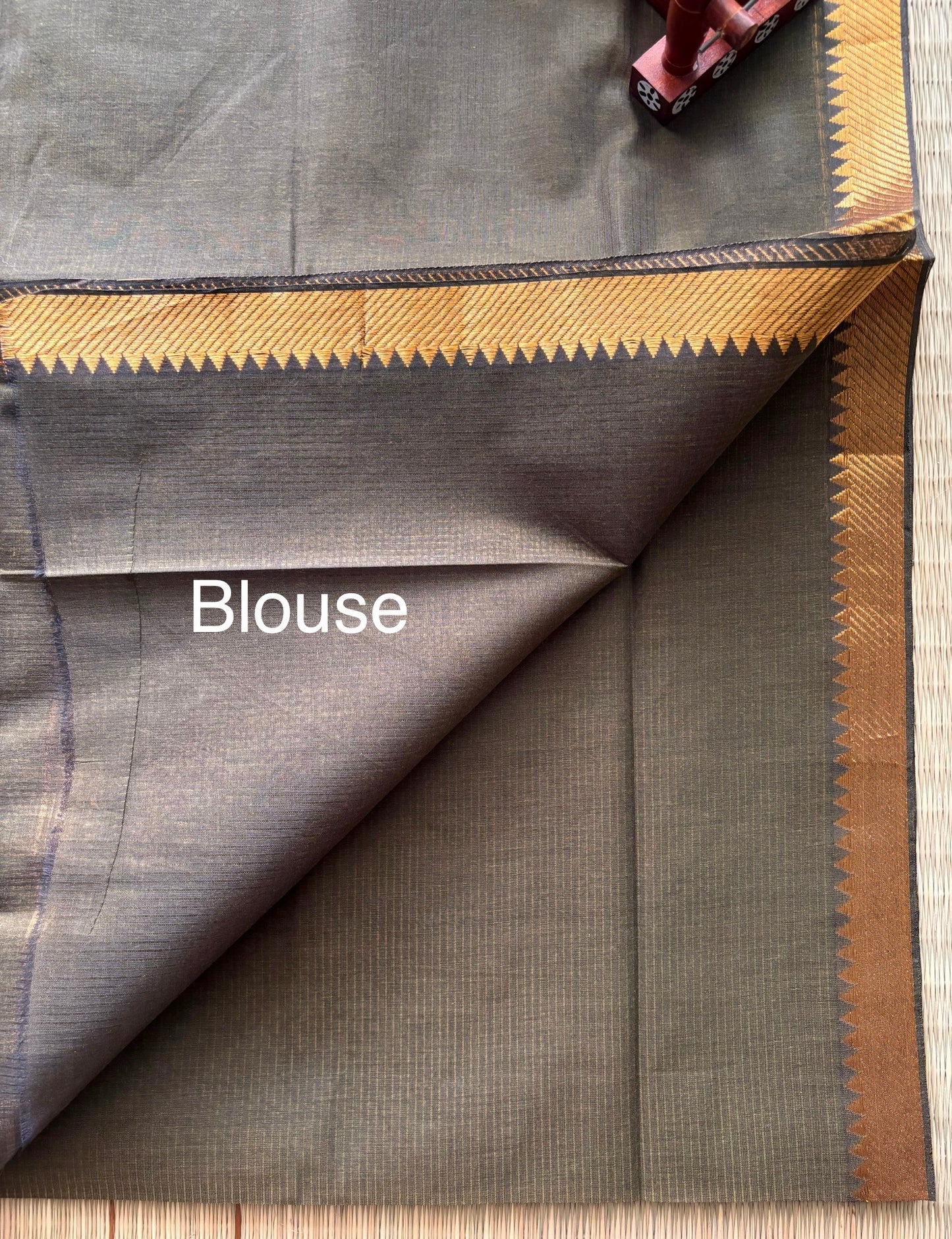 Earthy Brown Mangalagiri Cotton Saree with Gold Zari