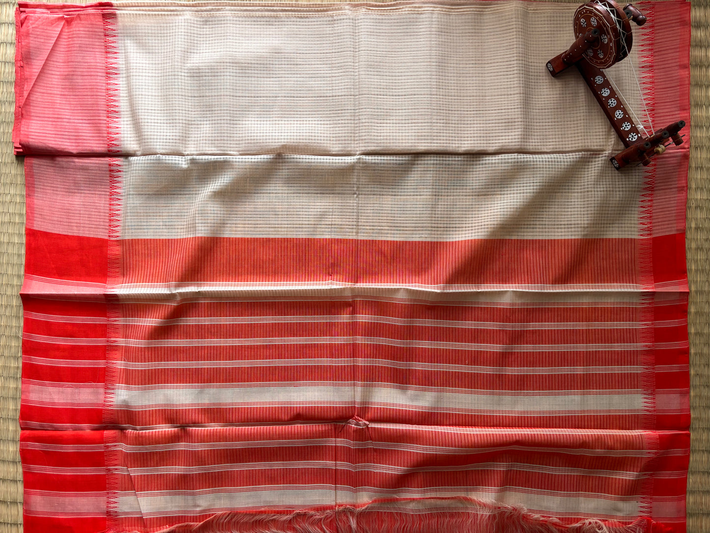 Beige & Orange Mangalagiri Handloom Cotton Saree