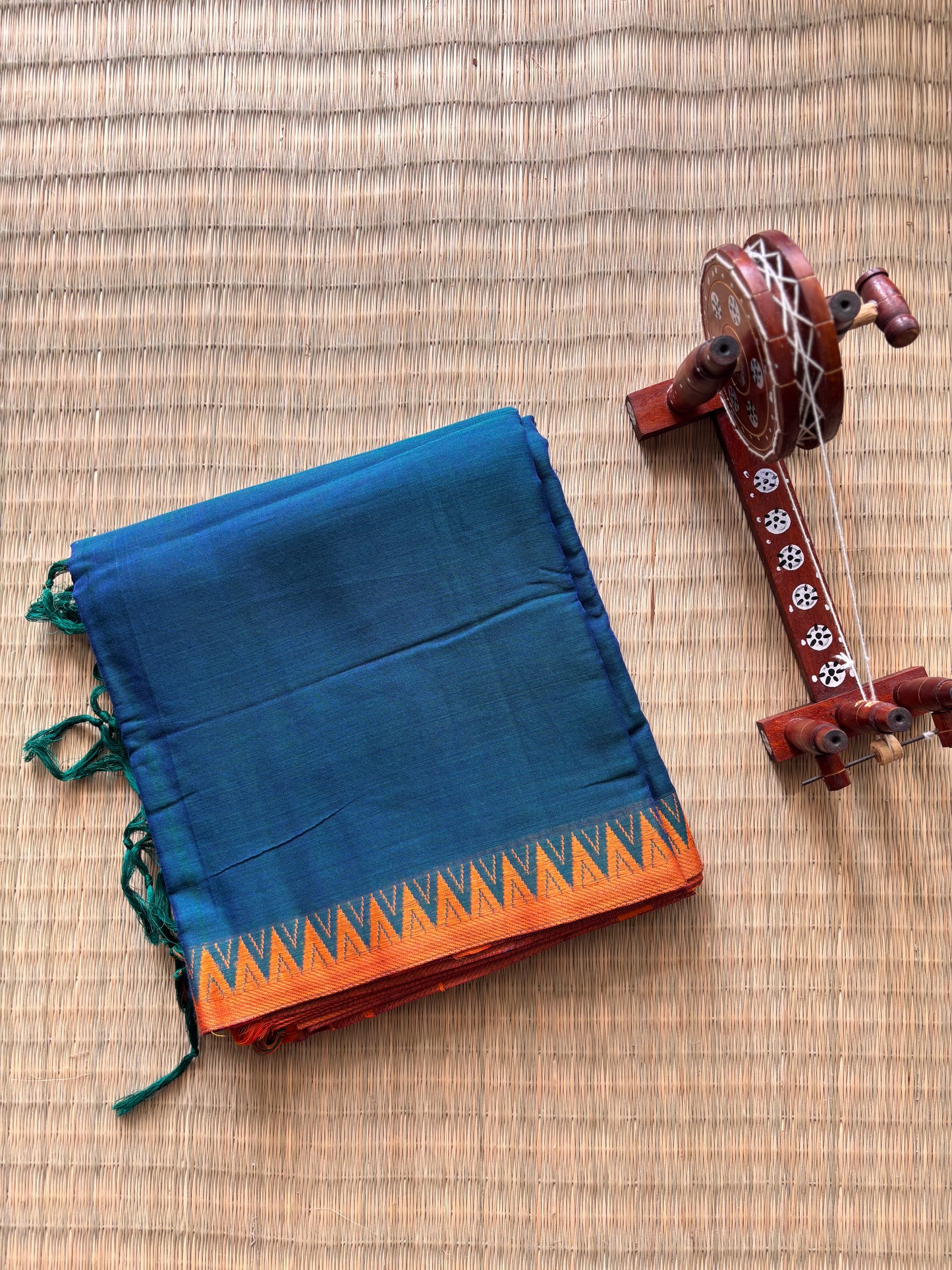 Cobalt Blue Narayanpet Cotton Saree with Temple Border