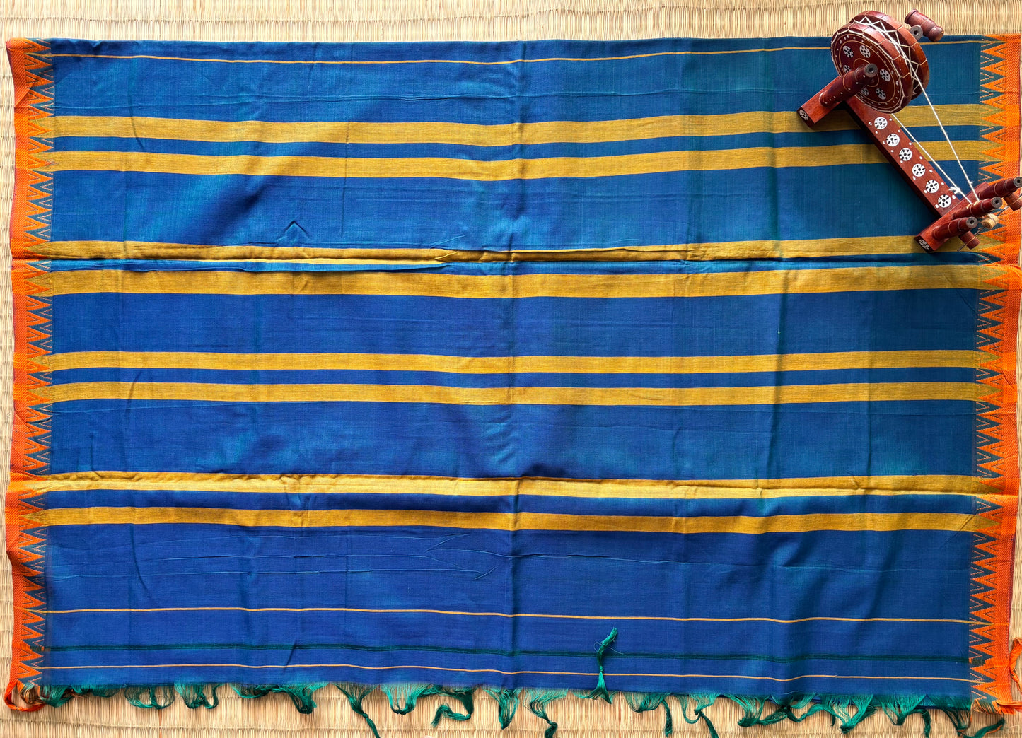 Cobalt Blue Narayanpet Cotton Saree with Temple Border