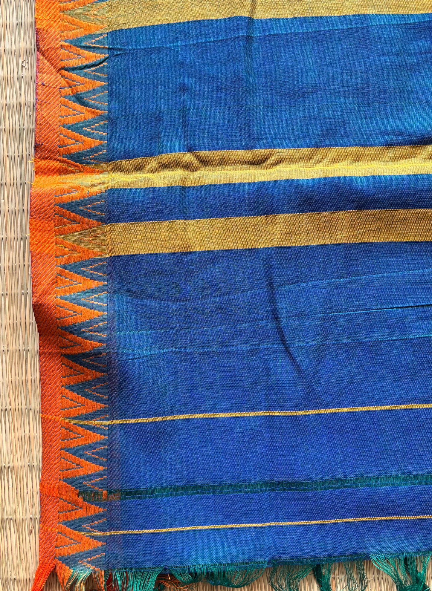 Cobalt Blue Narayanpet Cotton Saree with Temple Border