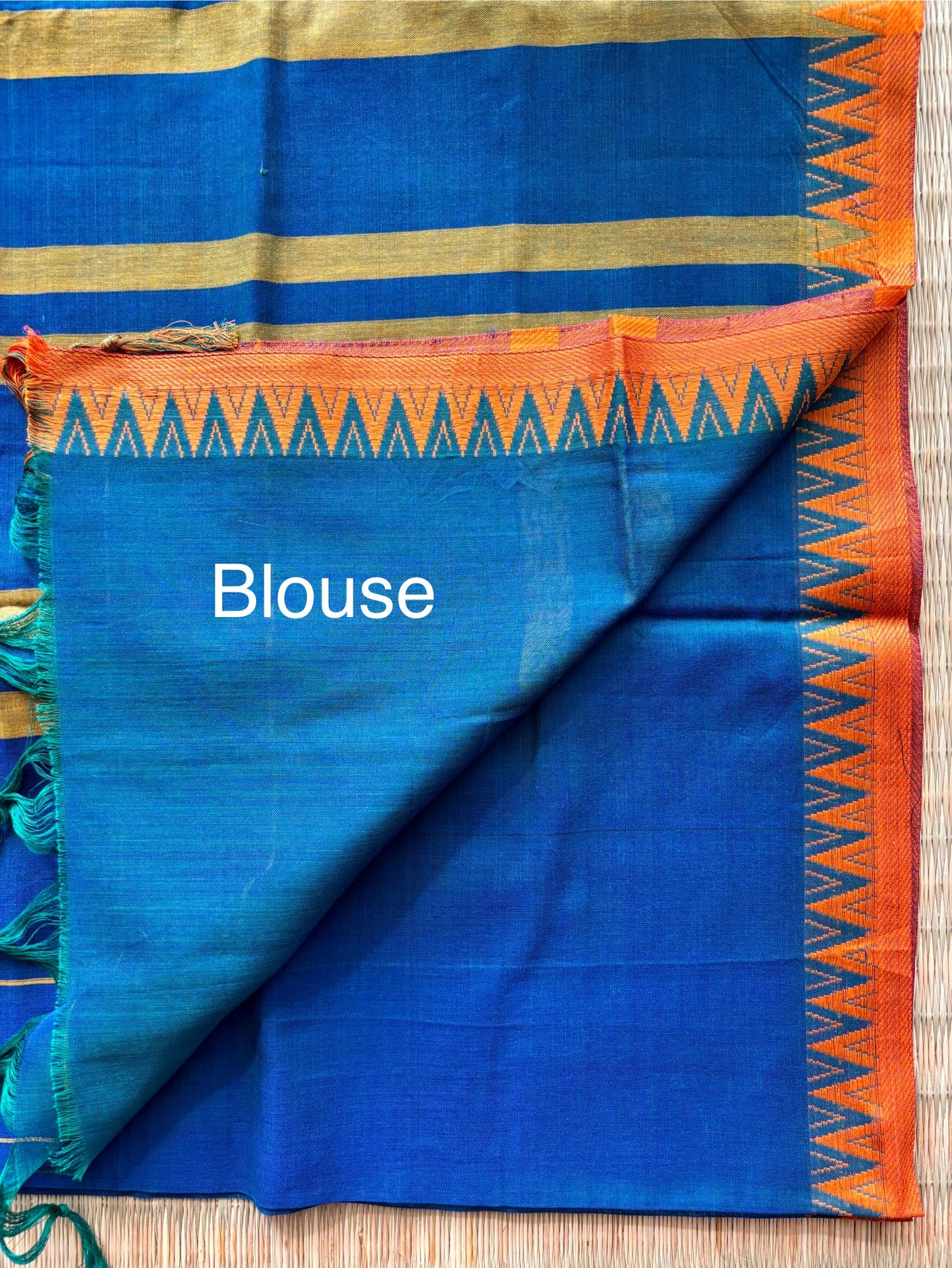 Cobalt Blue Narayanpet Cotton Saree with Temple Border