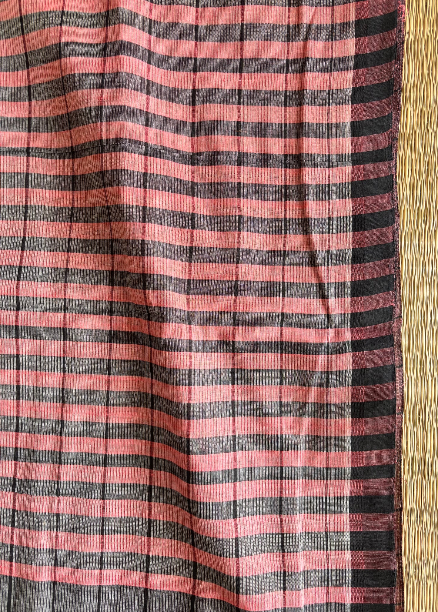 Peach & Charcoal Handwoven Mangalagiri Cotton Saree