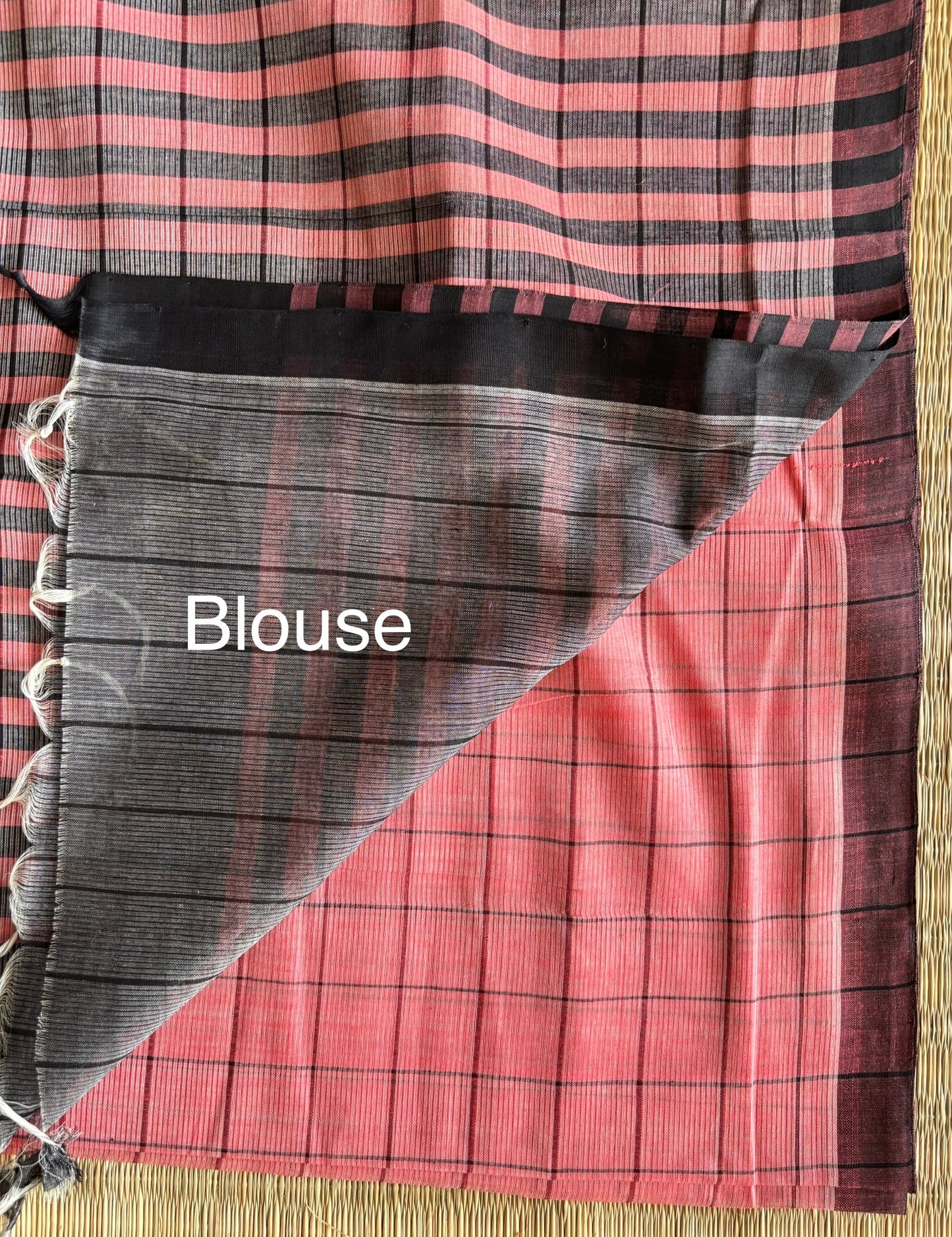 Peach & Charcoal Handwoven Mangalagiri Cotton Saree