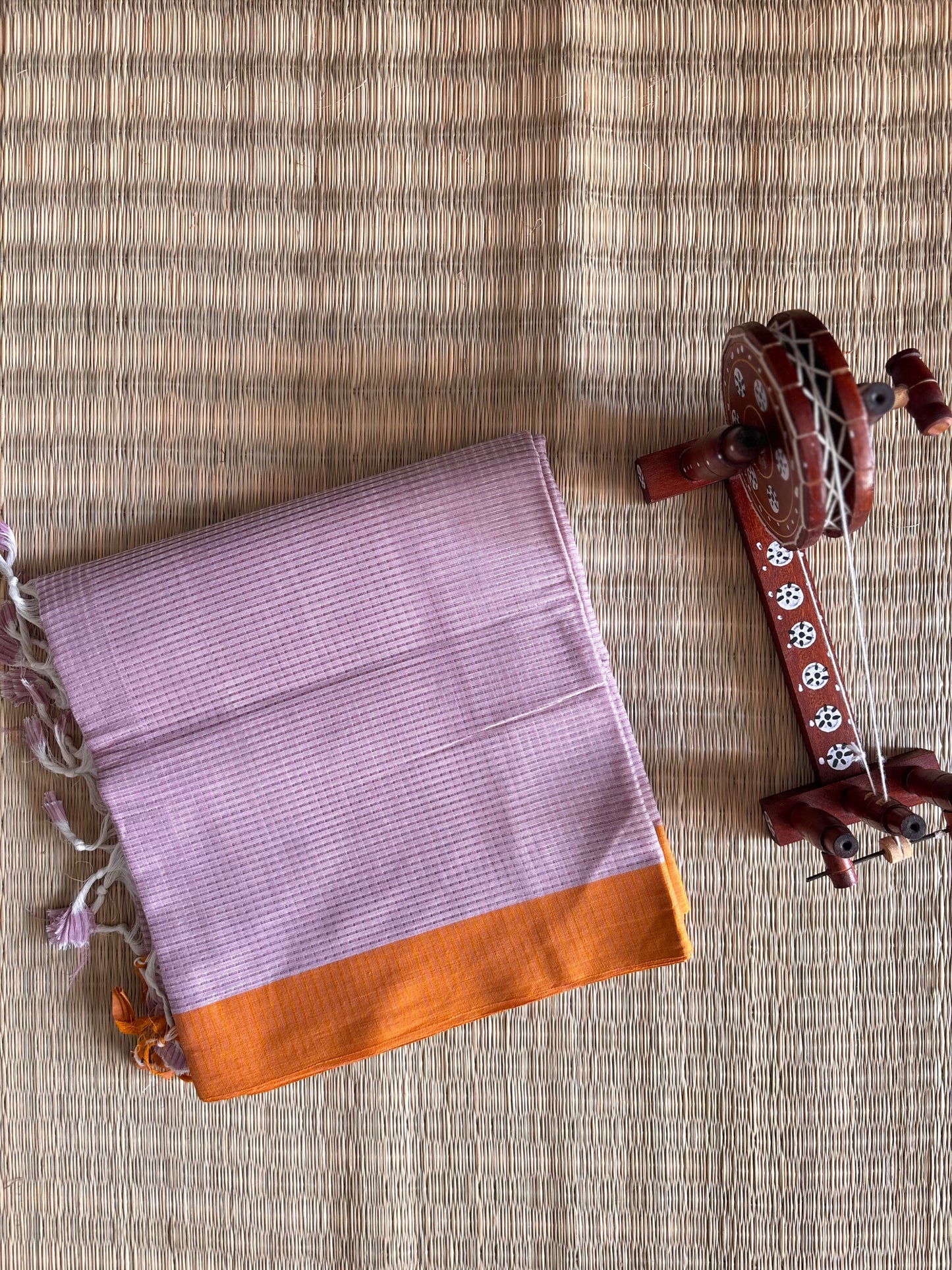 Lilac Mangalagiri Cotton Saree with Orange Border