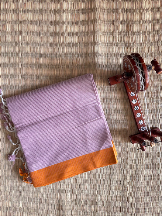 Lilac Mangalagiri Cotton Saree with Orange Border