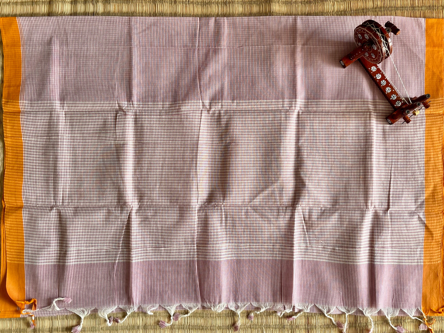 Lilac Mangalagiri Cotton Saree with Orange Border