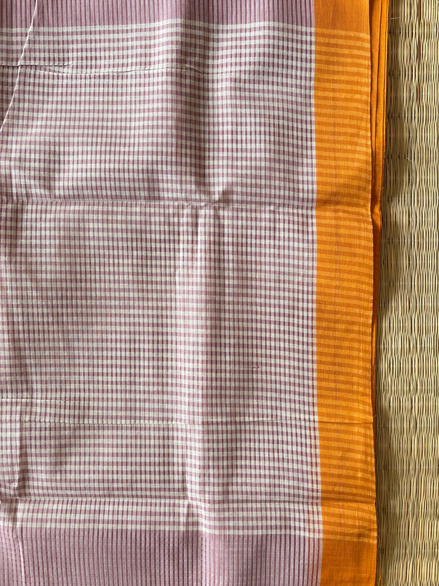 Lilac Mangalagiri Cotton Saree with Orange Border