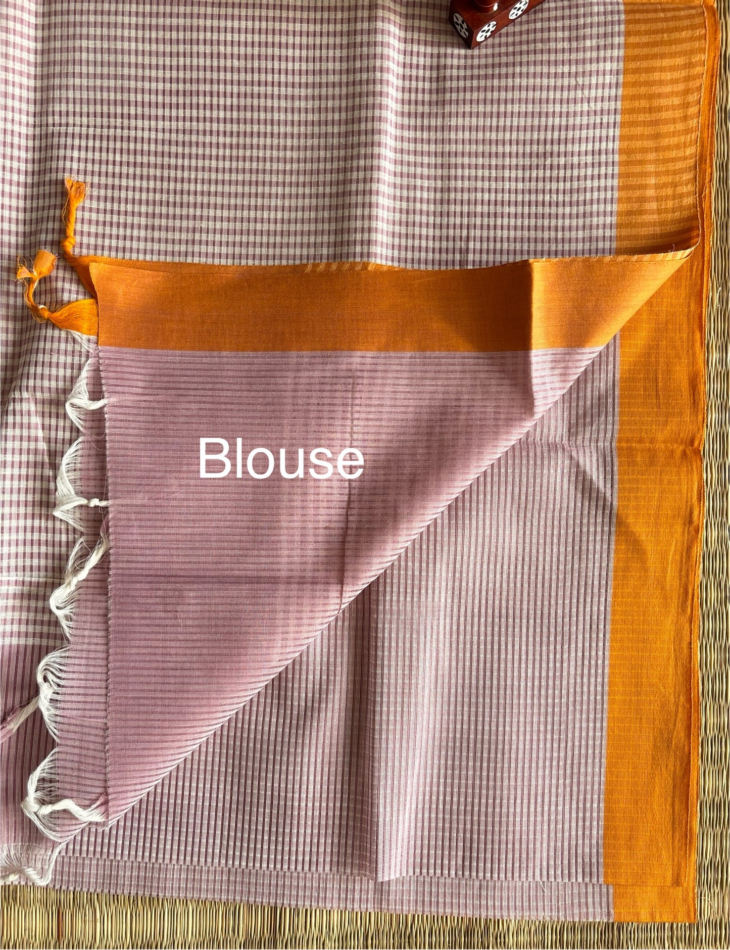Lilac Mangalagiri Cotton Saree with Orange Border