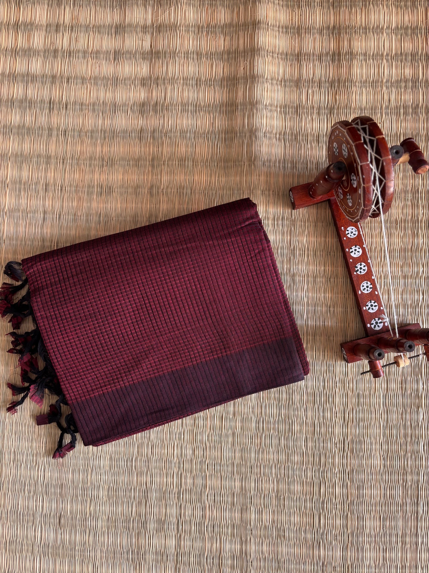 Maroon Plain Mangalagiri Saree with Kalamkari Blouse