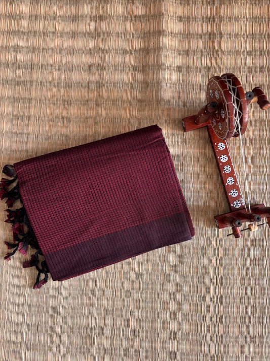 Maroon Plain Mangalagiri Saree with Kalamkari Blouse