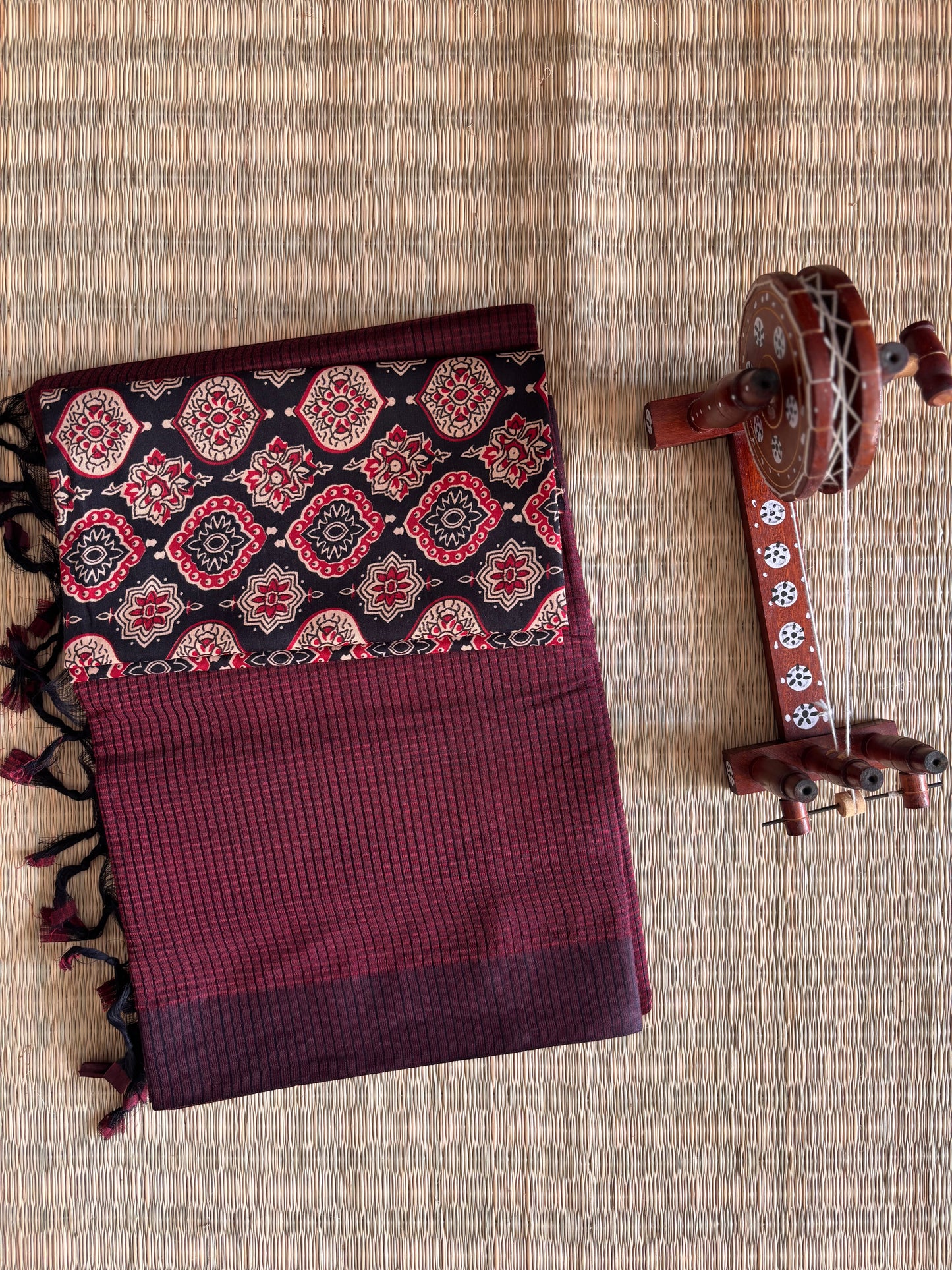 Maroon Plain Mangalagiri Saree with Kalamkari Blouse