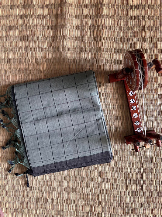 Grey & Charcoal Handwoven Mangalagiri Saree