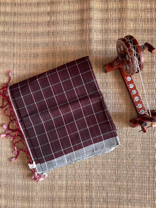 Maroon Mangalagiri Handloom Cotton Saree with Checks