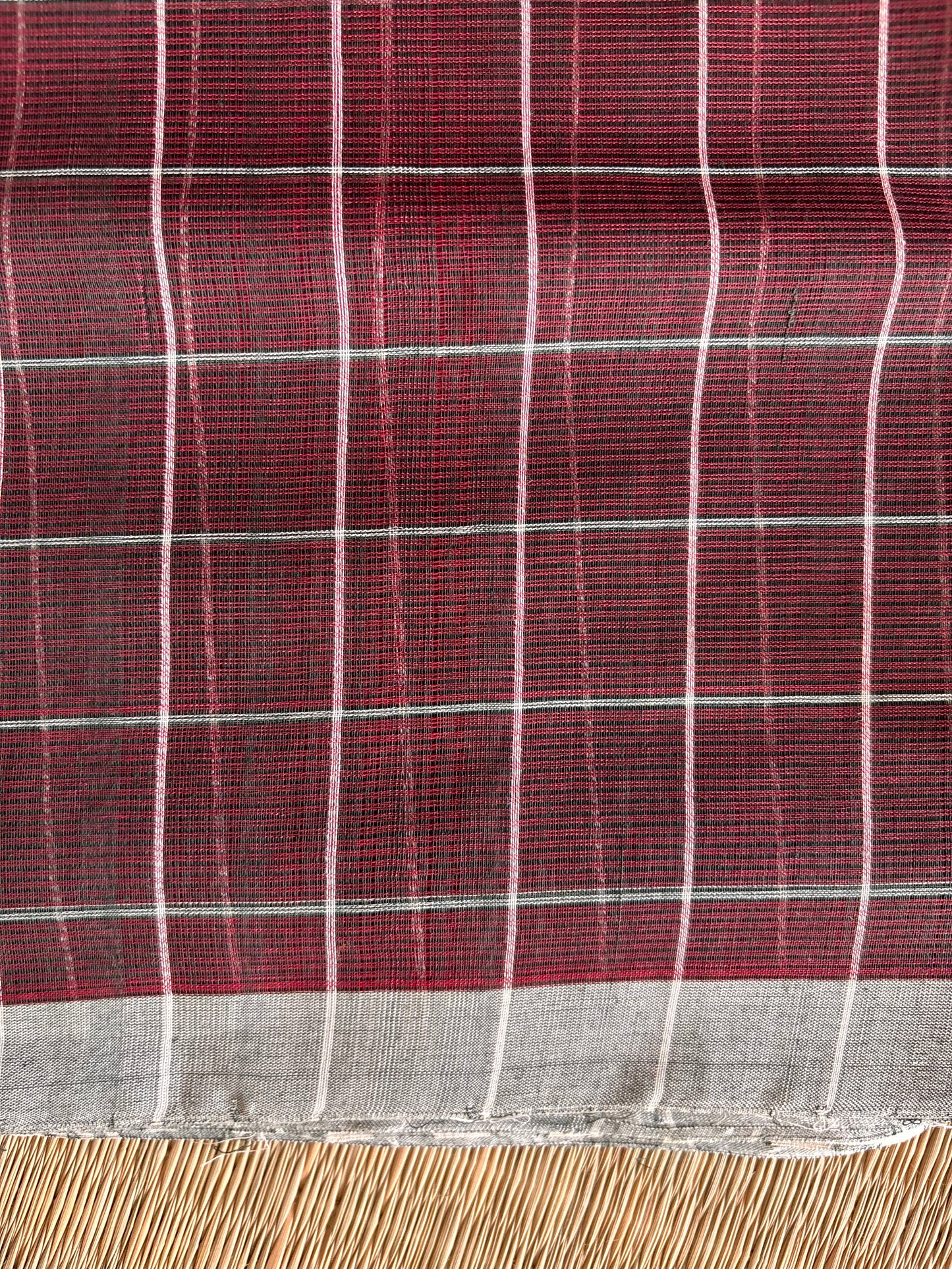 Maroon Mangalagiri Handloom Cotton Saree with Checks