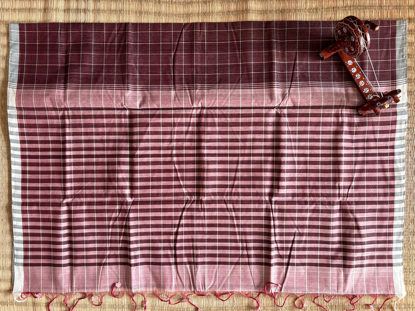 Maroon Mangalagiri Handloom Cotton Saree with Checks