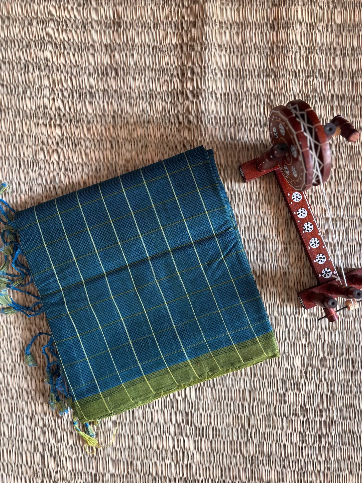 Cobalt Blue Mangalagiri Handloom Cotton Saree with Checks