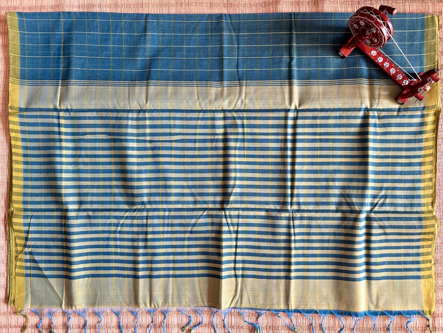 Cobalt Blue Mangalagiri Handloom Cotton Saree with Checks