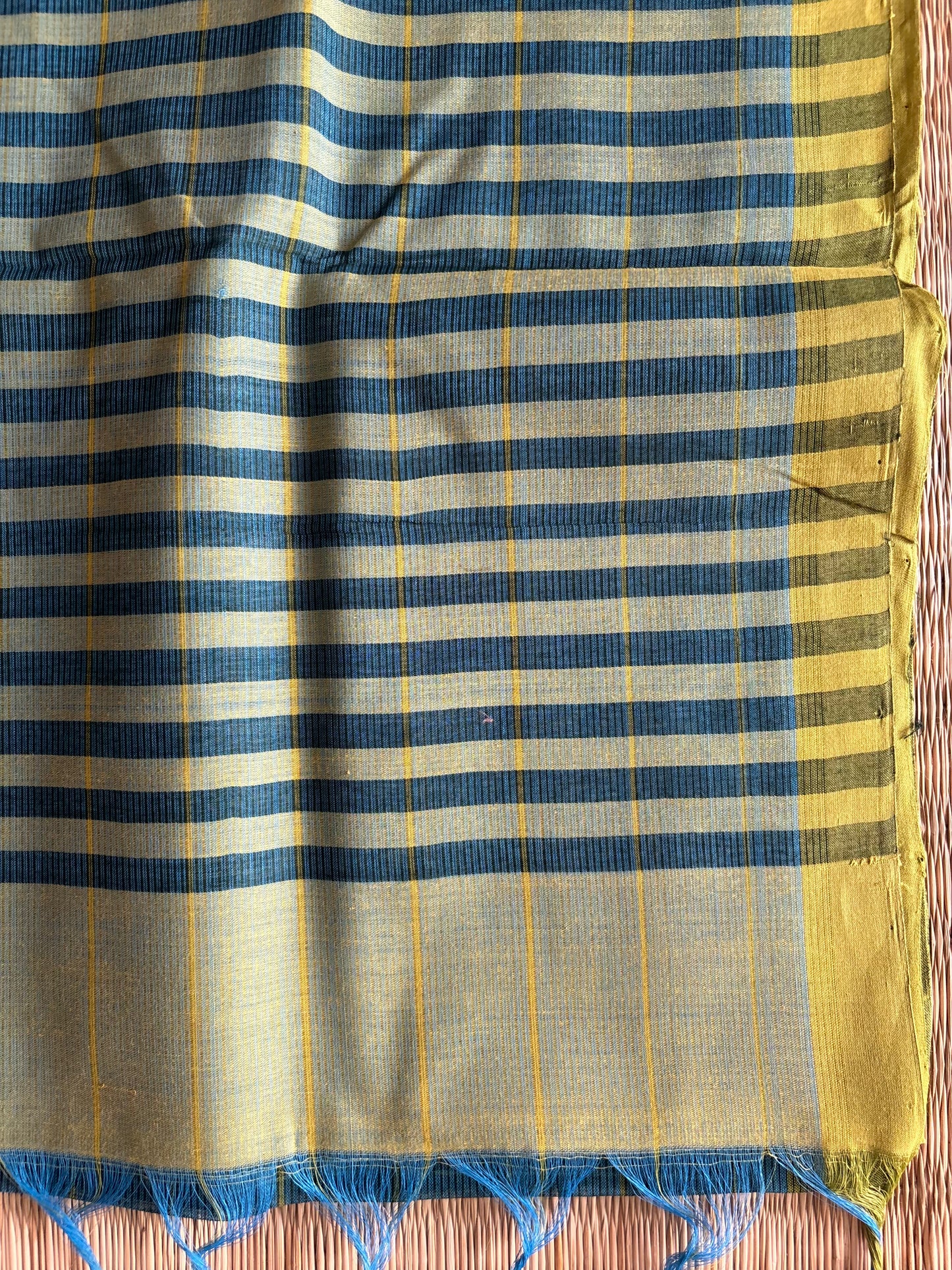 Cobalt Blue Mangalagiri Handloom Cotton Saree with Checks