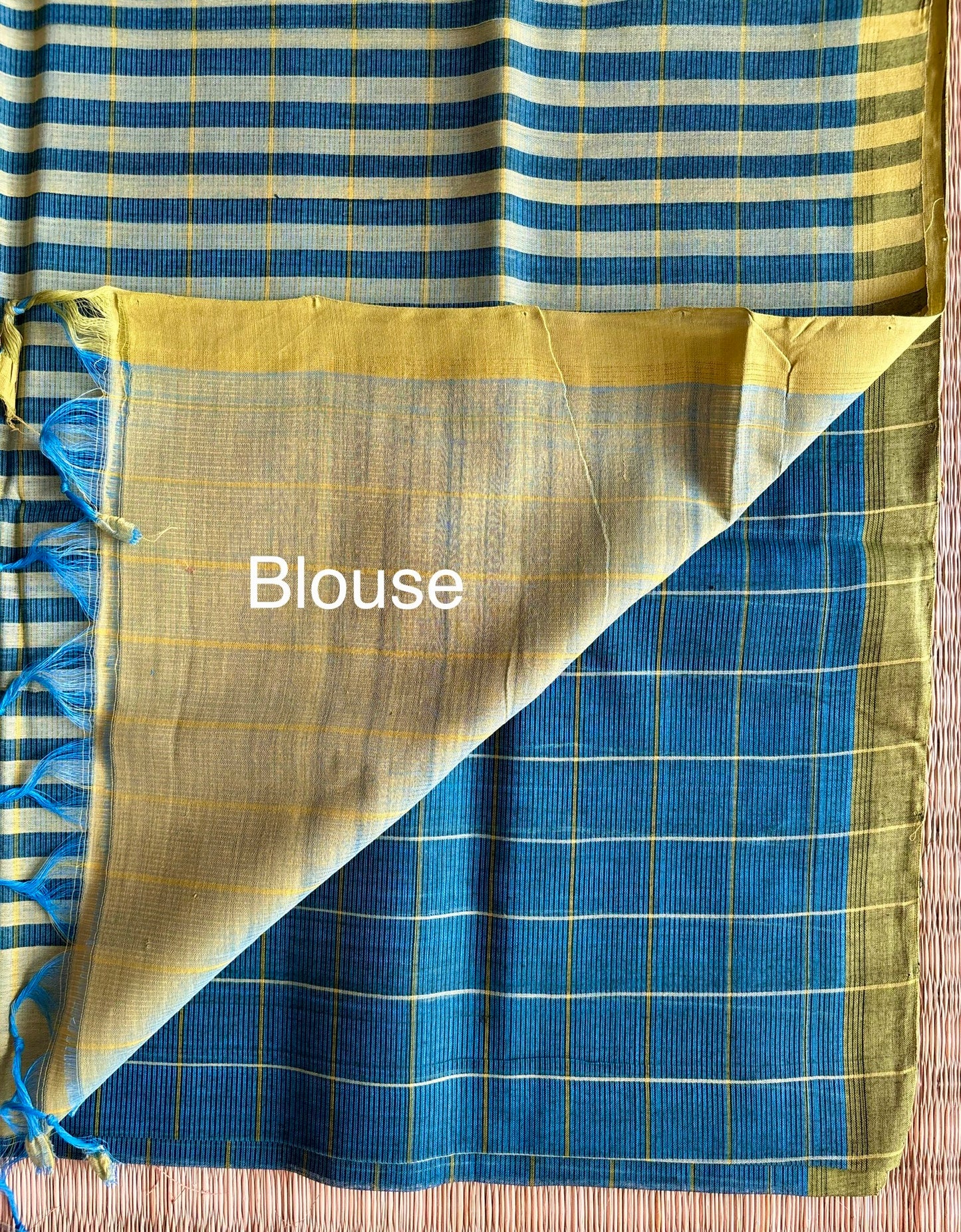 Cobalt Blue Mangalagiri Handloom Cotton Saree with Checks
